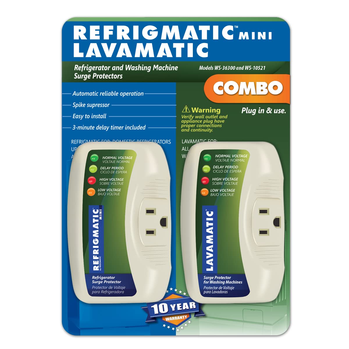 Two Electronic Voltage & Surge Protector Combo�  Protect Your Refrigerator And Washing Machine Against High And Low Voltage, Brownouts And Spikes