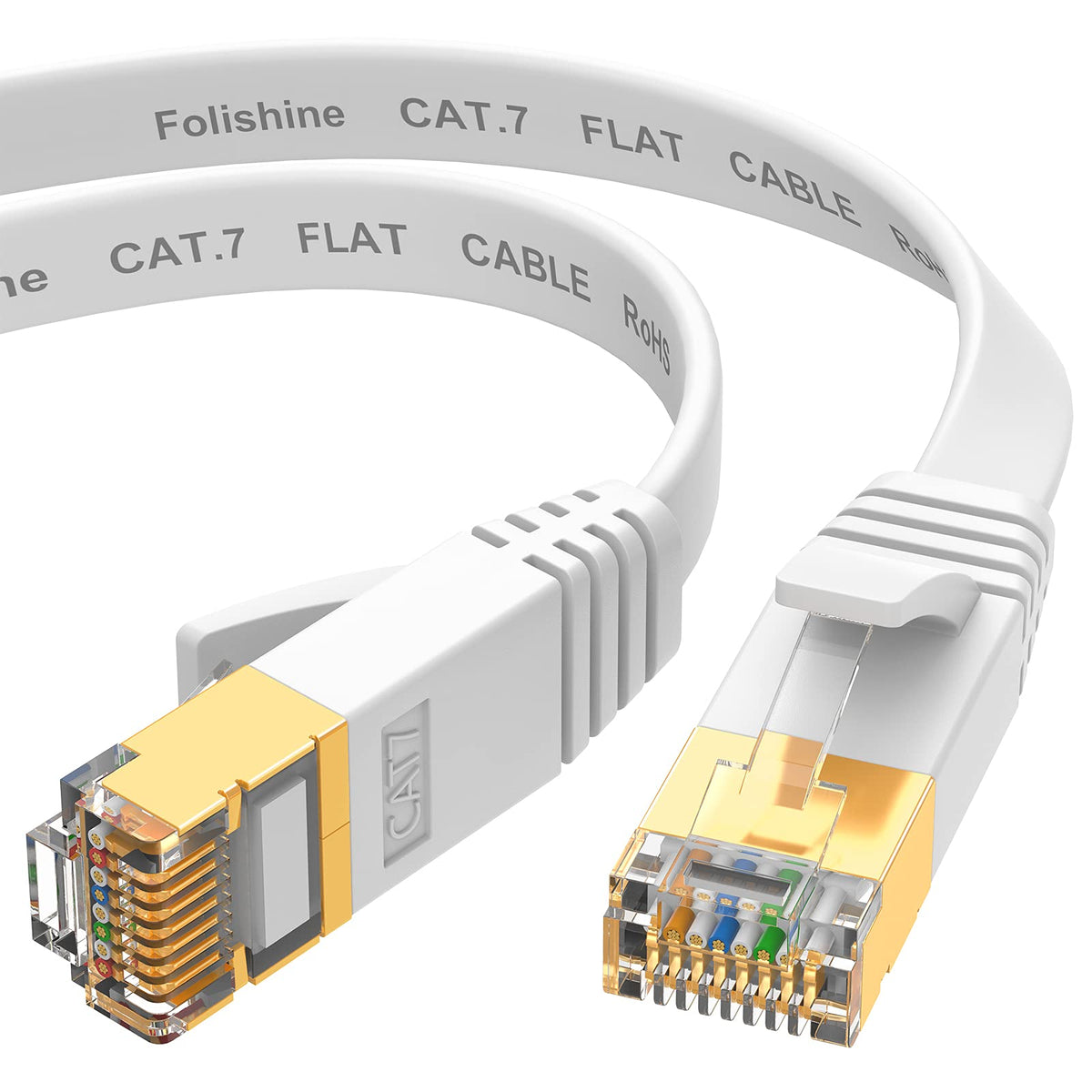 Ethernet Cable 15 Ft, Cat7 High Speed Ethernet Cable, Flat Lan Patch Cords With Stp Rj45 Connectors For Router, Modem, Faster Than Cat5E/Cat5/Cat6/Cat6E
