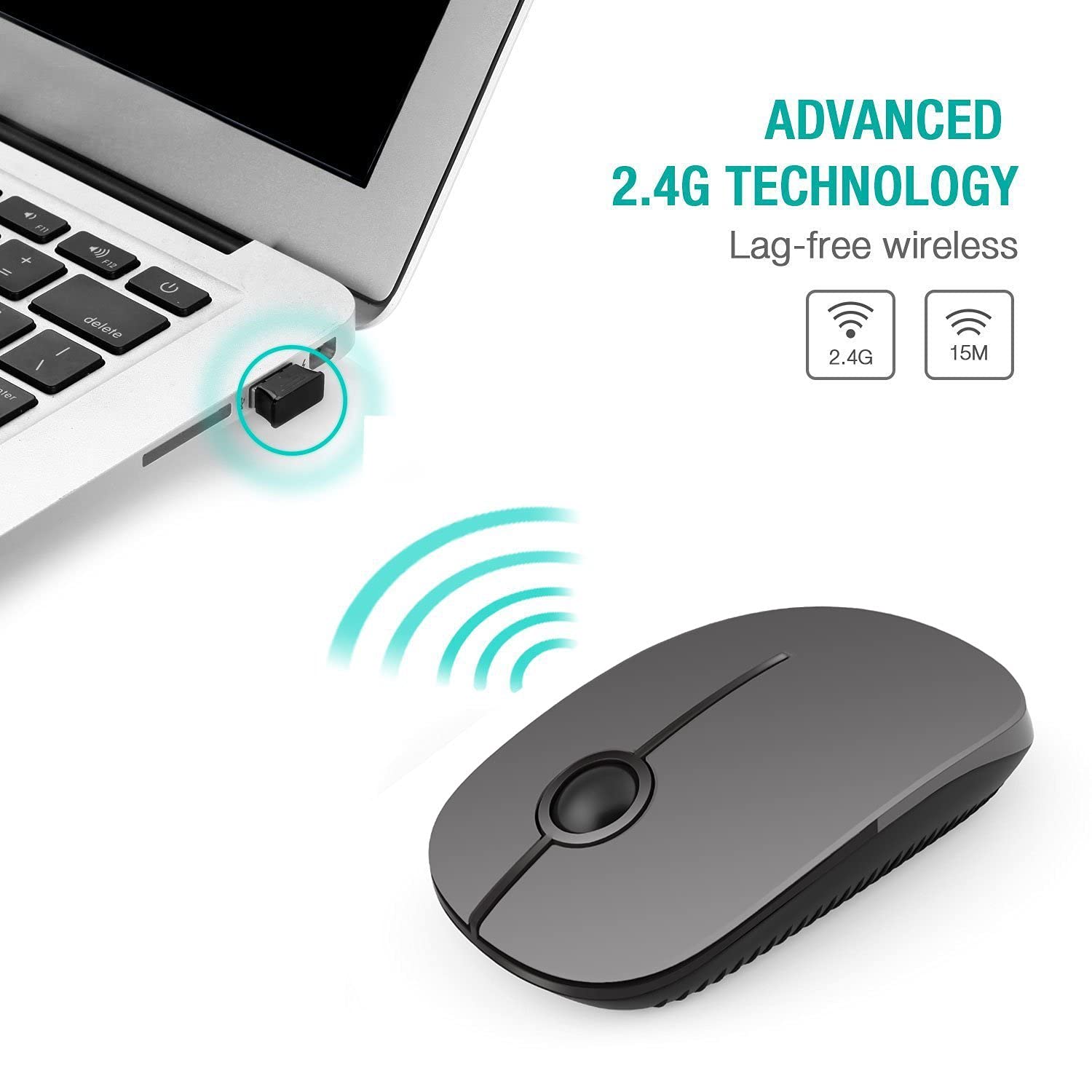 Unipows Wireless Mouse - 2.4G Slim Portable Computer Mouse With Nano Receiver, Less Noise Mobile Optical Mice For Notebook, Pc,