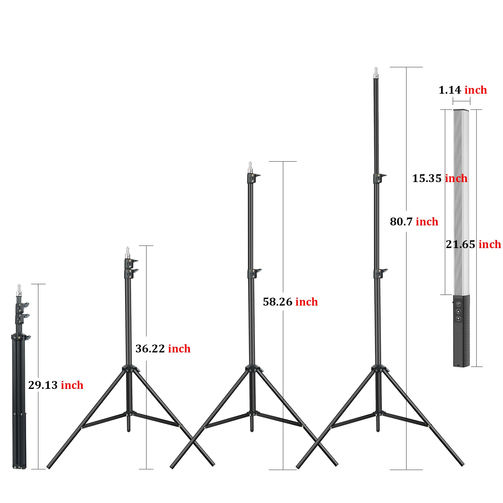 Rgb Led Video Light Wand, Luxceo Dimmable Led Photography Light Stick With 29'' To 81'' Light Stand & Ball Head, Photography Stu