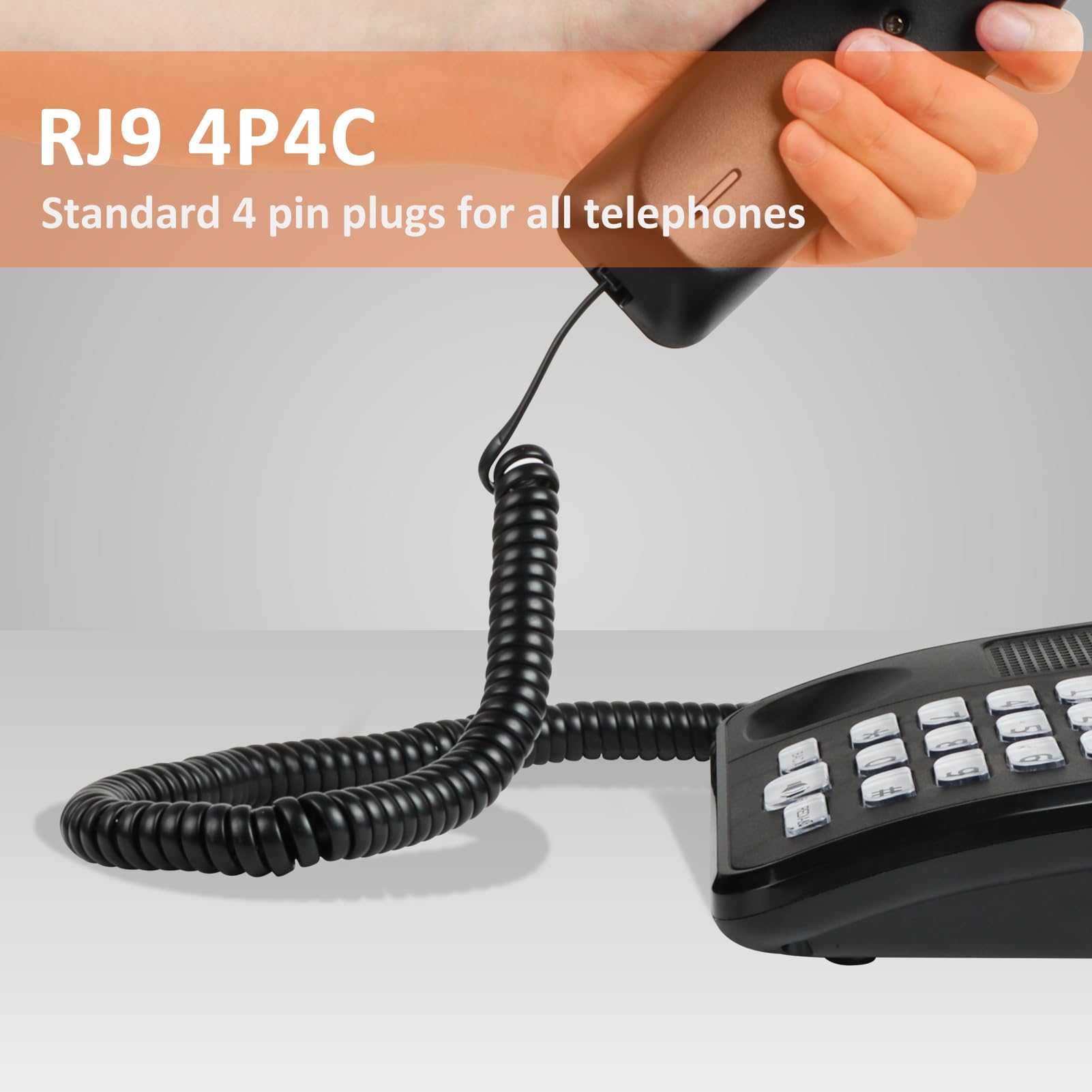 Lativu Phone Cord For Landline, 2 Pack Rj9 4P4C Telephone Cord, Phone Cable 4.5 Ft Uncoiled(0.72 Ft Coiled), Phone Handset Cord,