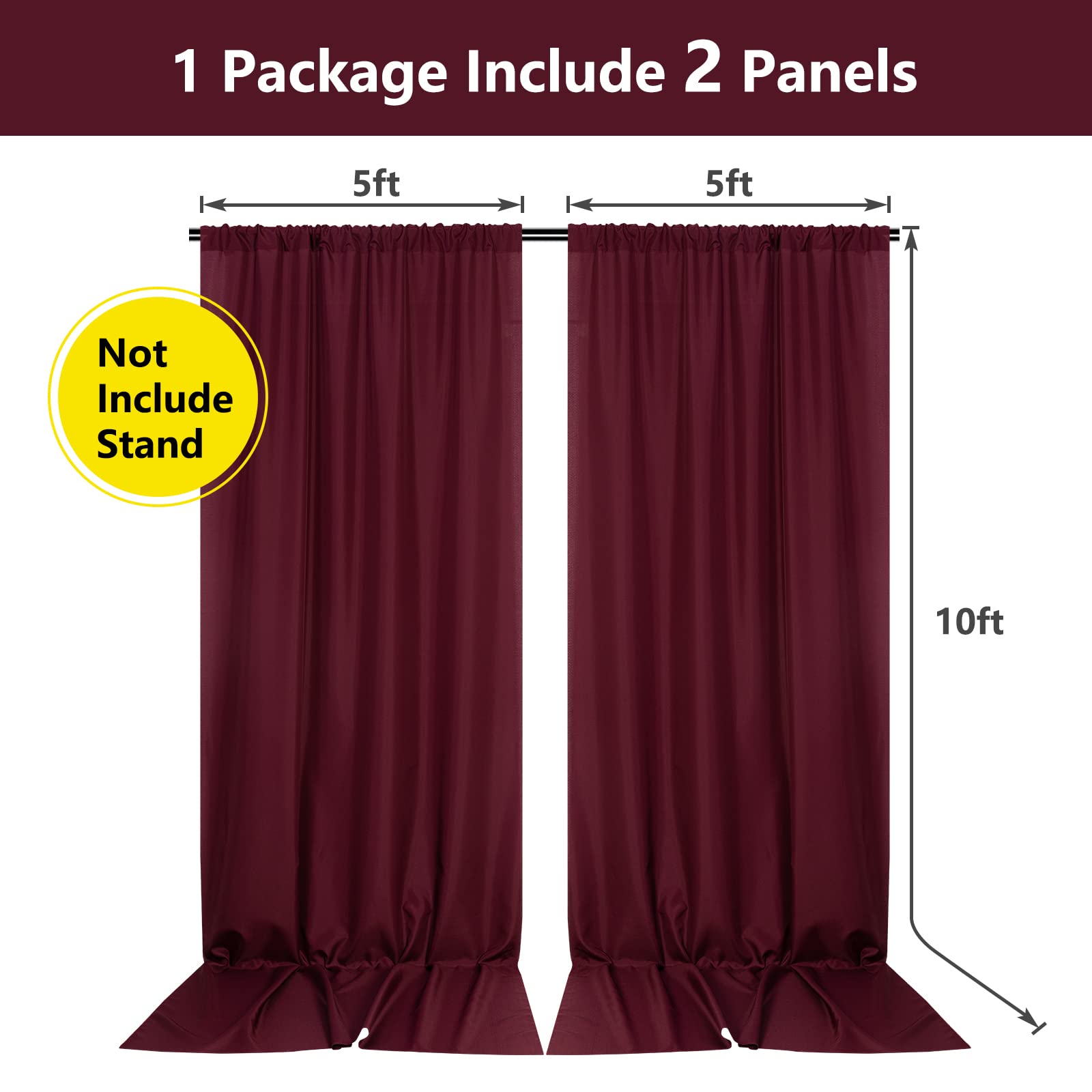 Mysky Home 10Ft X 10Ft Curtains Burgundy Backdrop Curtains For Parties Wedding Curtains Stage Curtains Rod Pocket Panel Drapes P