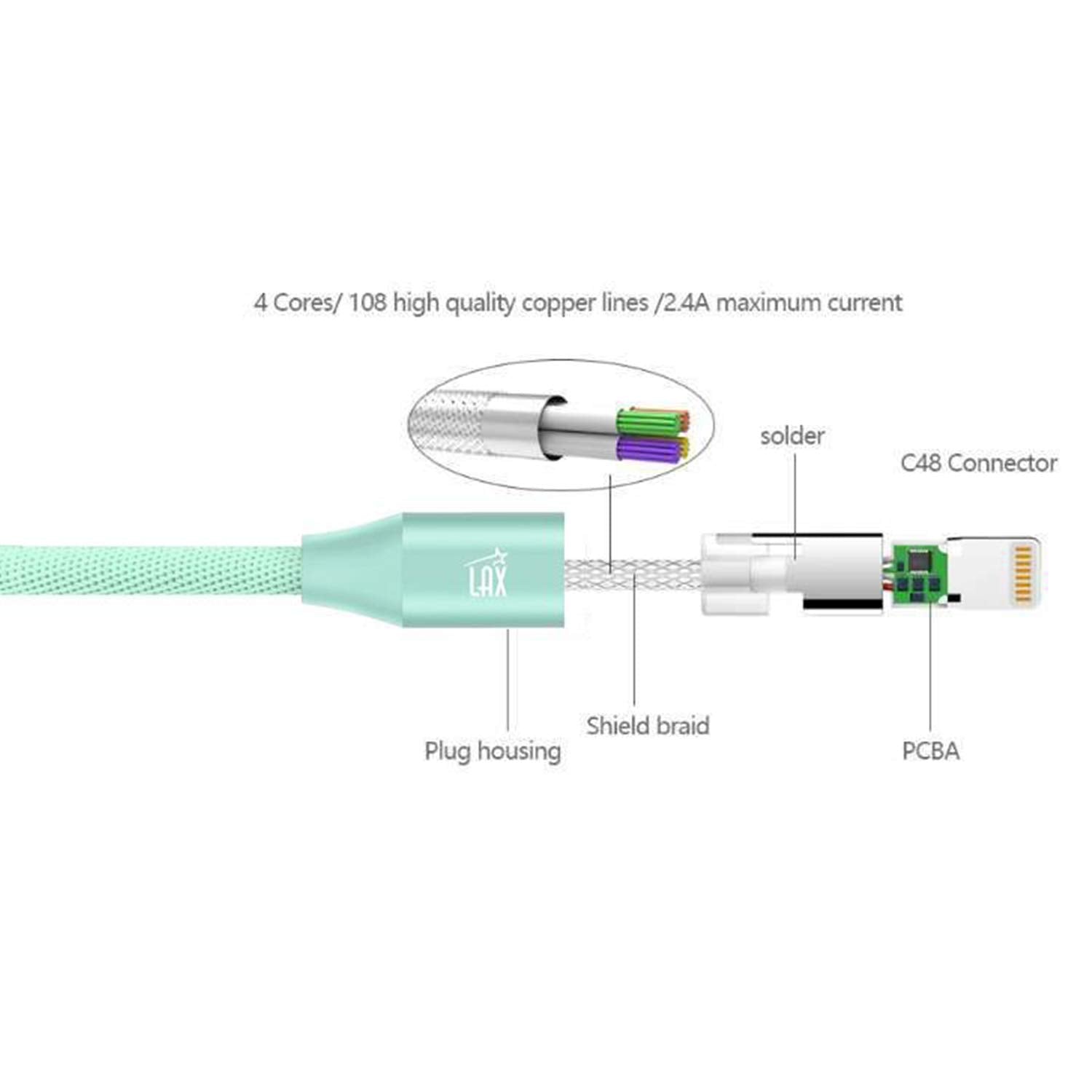 Lax Iphone Charger Lightning Cable - [Mfi Certified] Durable Braided Apple Lightning Usb Cord For Latest Ios Including Iphone 11