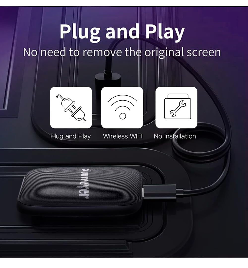 Sunweyer Wireless Carplay & Android Auto Adapter With Built In Netflix Youtube Compatible With Factory Wired Carplay Cars To Wir