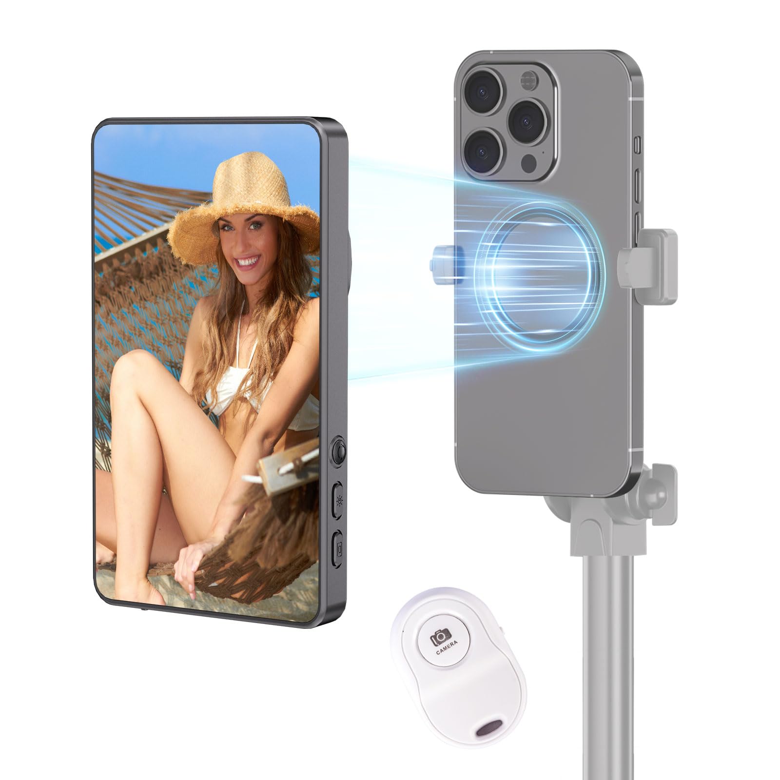 Myw Selfie Monitor Screen Phone, Vlog Selfie Monitor Screen Support Wireless Synchronization, 0 Latency, Remote Control Operatio