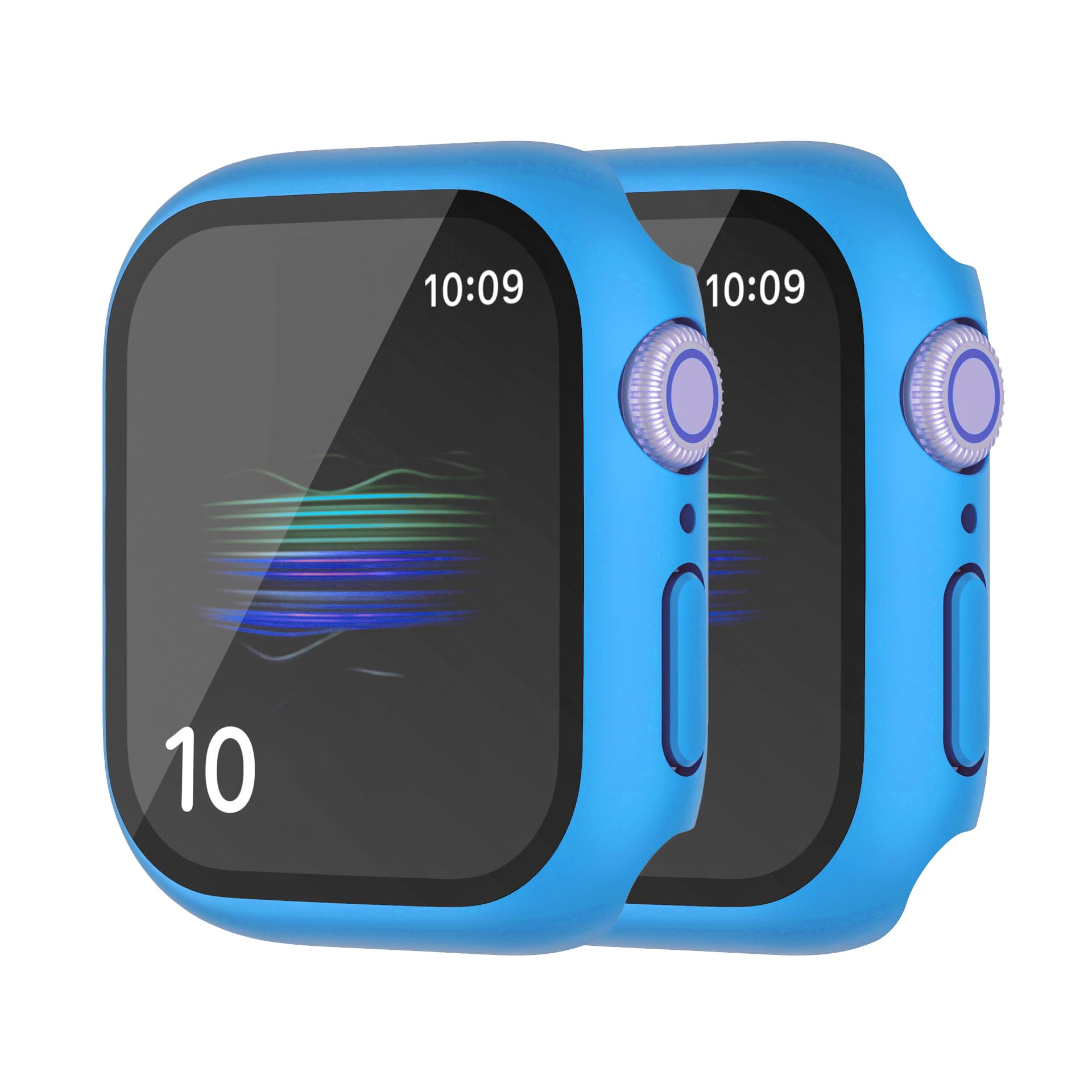 HANKN 2 Pack Hard PC Case with Button for Apple Watch Series 7 8 9 45mm Tempered Glass Screen Protector Case, Full Coverage Ultr