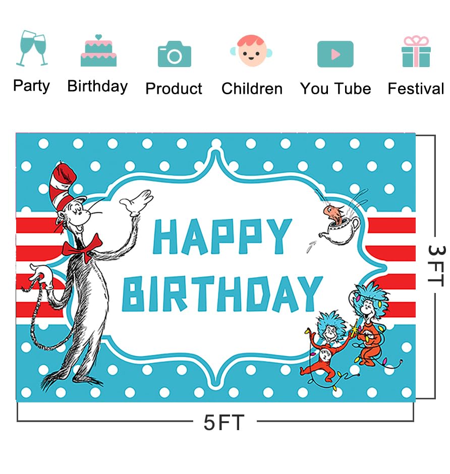 Blue Backdrop For Birthday Party Decorations Background For Baby Shower Party Cake Table Decorations Supplies Cat In The Hat The