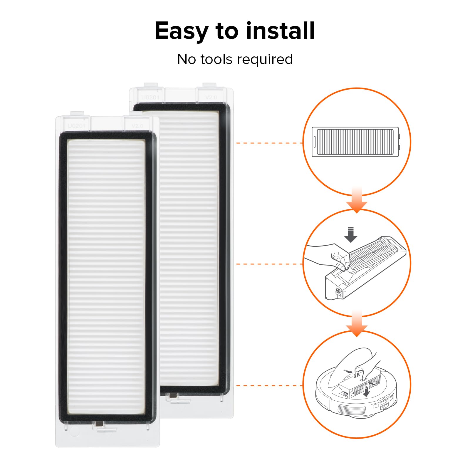 Roborock 2 Pack Washable Filter For Q Revo Robot Vacuum Cleaners, High Efficiency Filters Replacement Parts