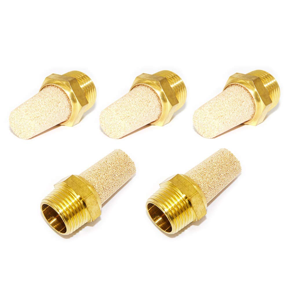 Joywayus Air Pneumatic Muffler Long Exhaust Muffler 1/4'' Npt Male Brass Flow Control Silencer Air Fitting(Pack Of 5)