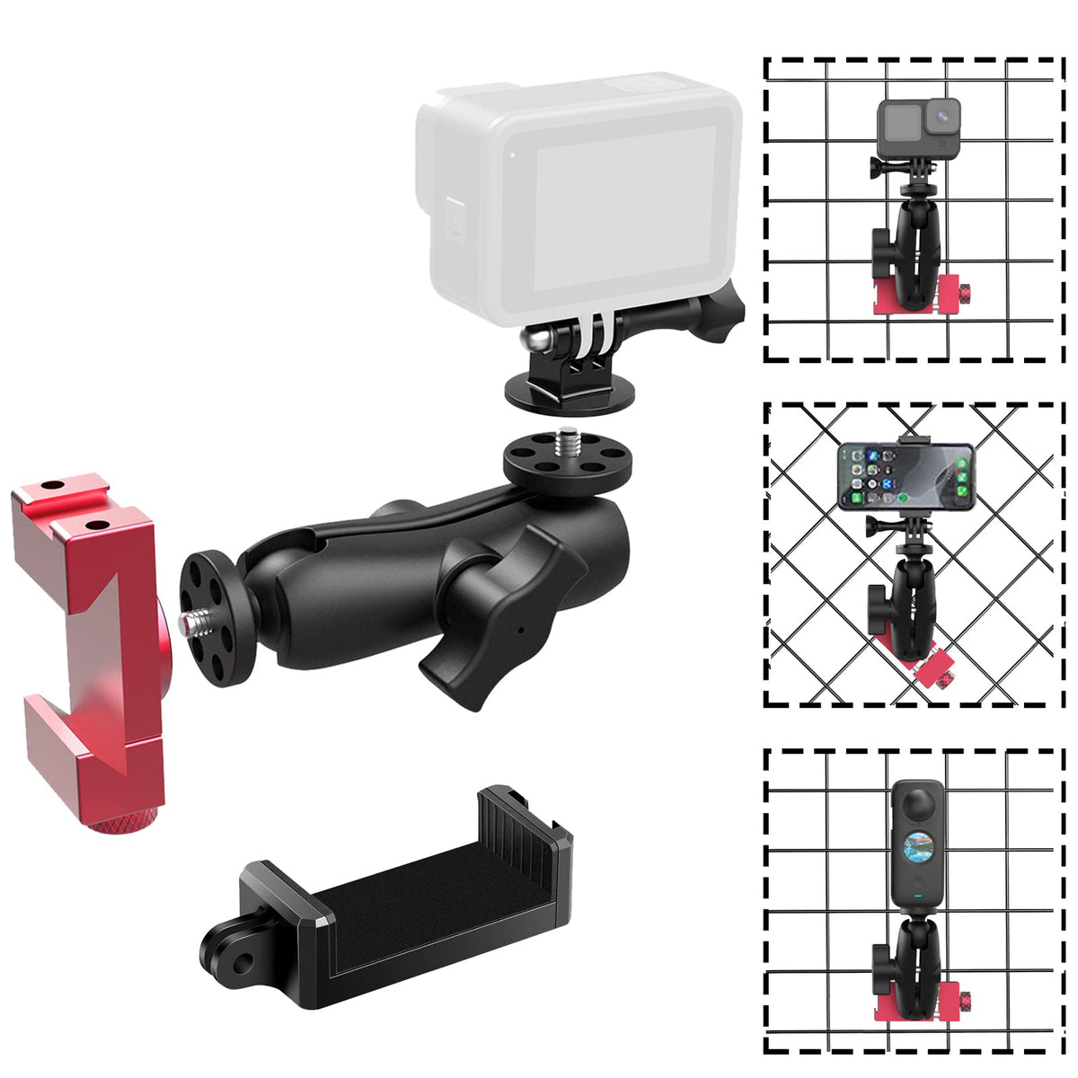 Upgraded Aluminum Fence Mount   Iphone Fence Mount Compatible With Gopro 12 11 10 9, Cellphone, Mevo Start, Dji Osmo Pocket 3 For Softball,Tennis, Baseball, Football, Net/Chain Link Games Recording