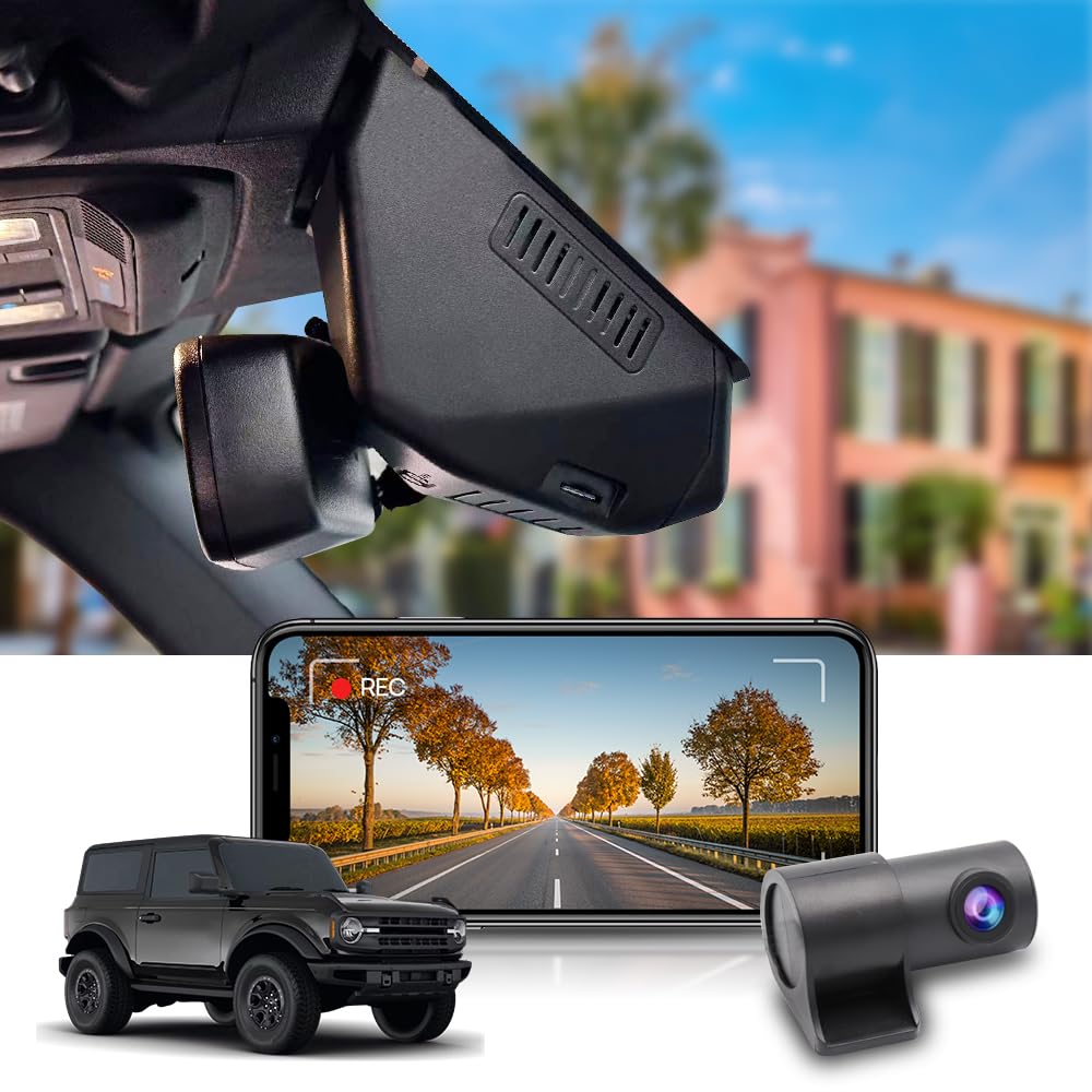 Fitcamx Front 4K+Rear 1080P Dash Cam For 2021 2024 Ford Bronco Base 2 Door 4 Door Big Bend Black Diamond & Rapor 2022 2024 (Gen6
