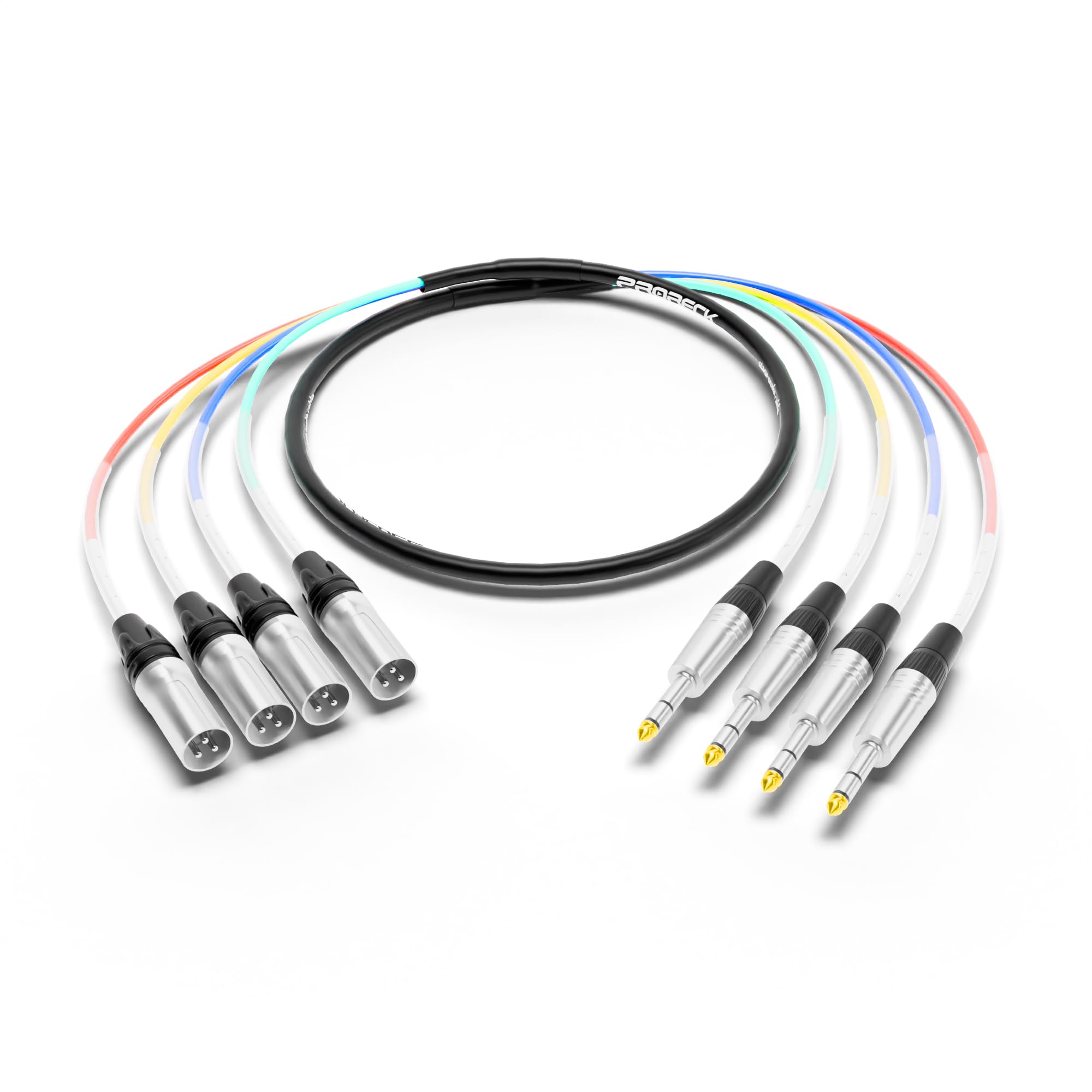 PRORECK 6ft Snake Cable, 4-Channel Shielded Audio Cable 1/4 TRS to XLR Male, with Color-Marked Connectors for Professional Sta