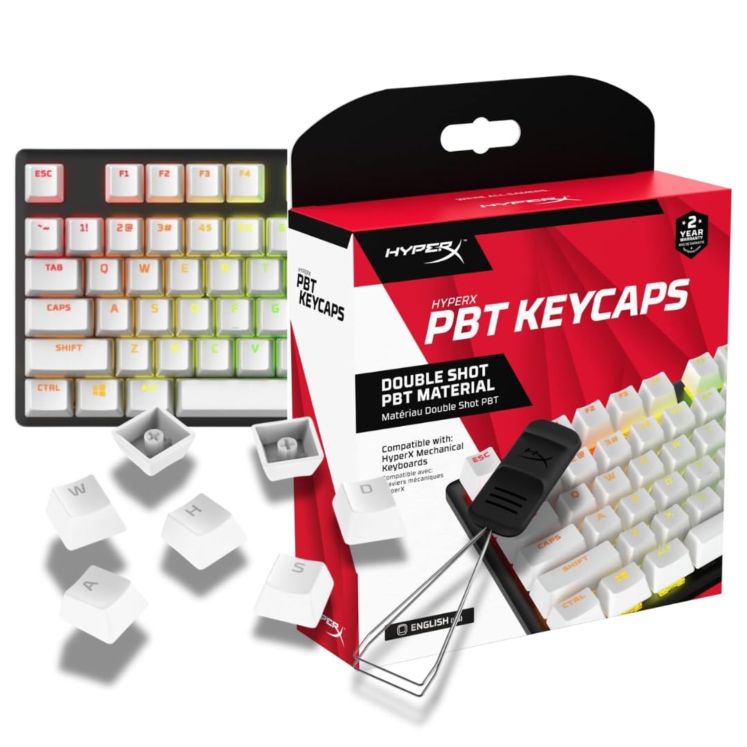 HyperX PBT Keycaps - Full Key Set, Double Shot PBT Material, English (US) Layout, 104 Keys - White