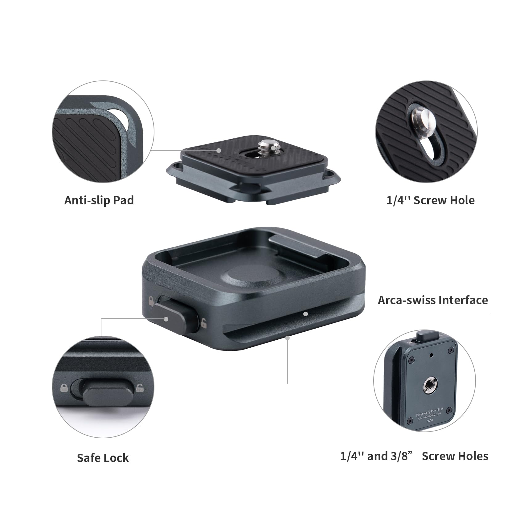 Pgytech Quick Release Plate Clamp, With 1/4' And 3/8' Threaded Holes, Arca Swiss Interface, Suitable For Photo Cameras, Tripods, Gimbals (Arca Type Plate*2 +Clamp)