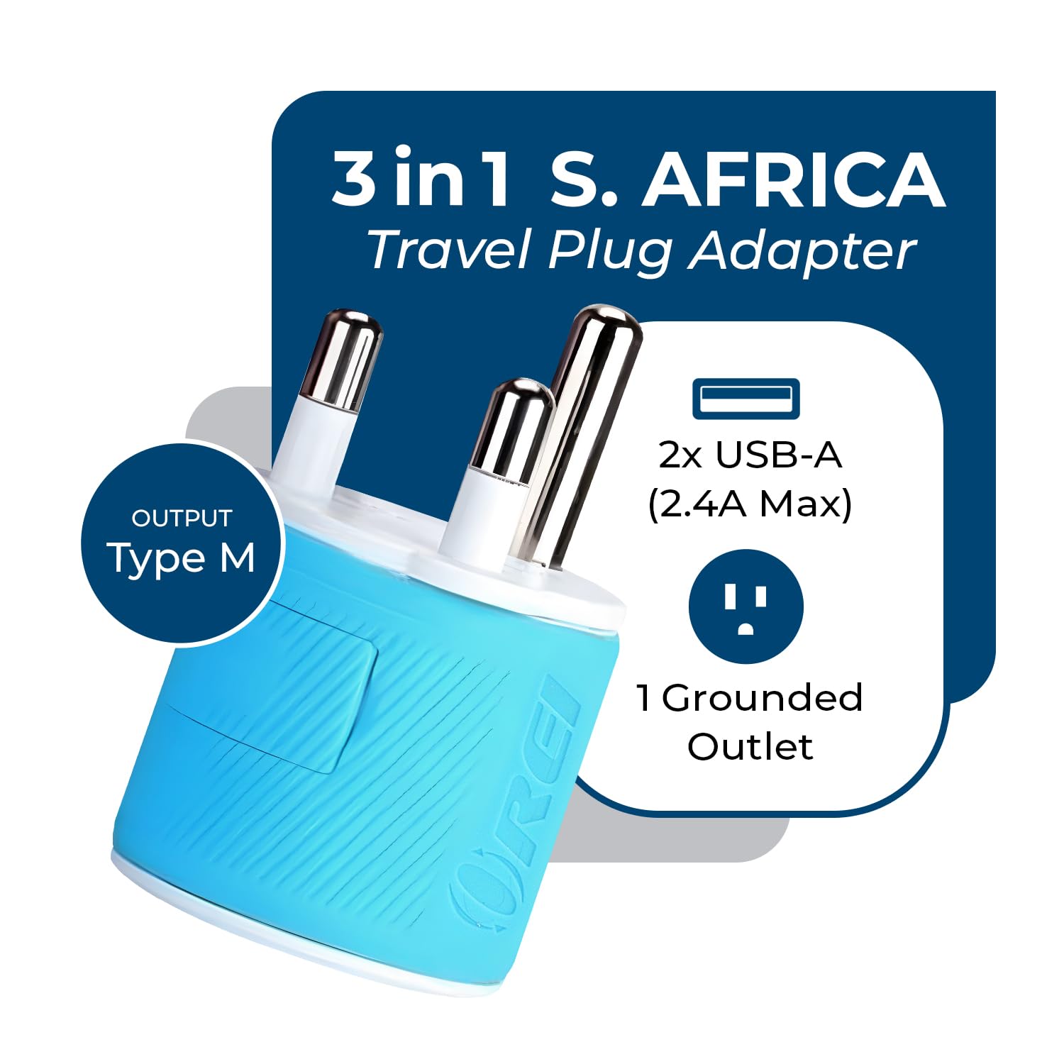 Orei South Africa, Botswana, Namibia Travel Plug Adapter With Dual Usb - Usa Input - Type M (U2U-10L), Will Work With Cell Phone