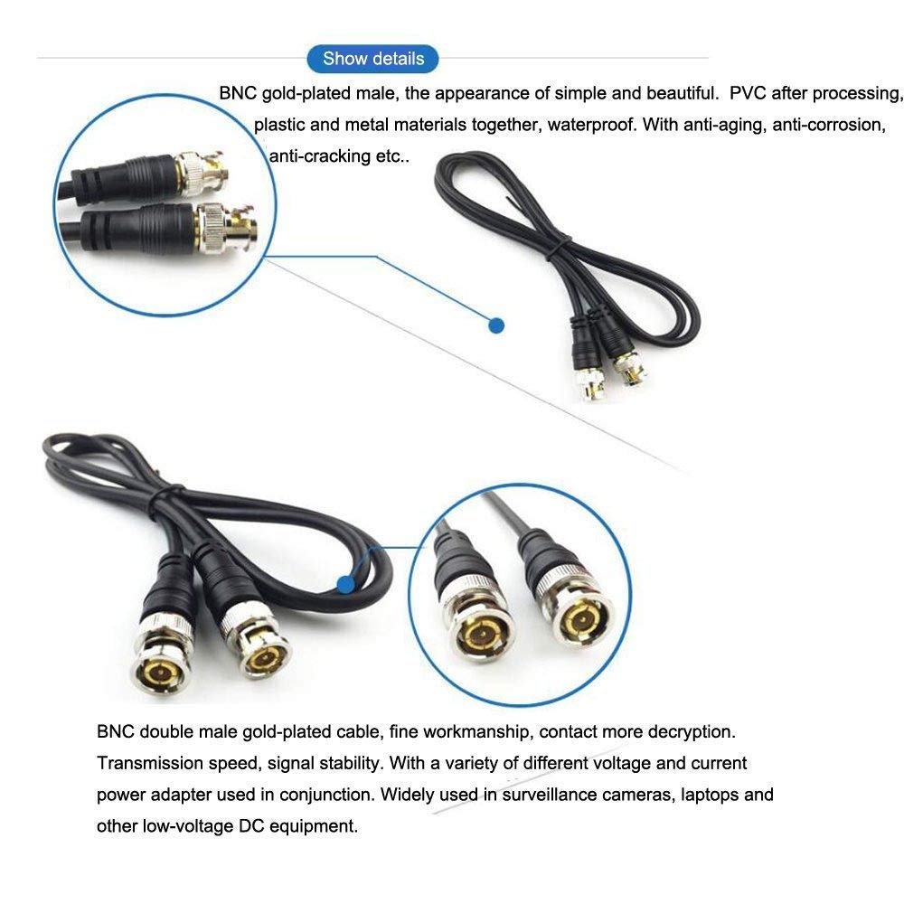 Joinsi 5 Pack 10Ft Bnc Male To Bnc Male Jumper 75 Ohm Cable Extension Connector For Cctv Dvr To Tv System