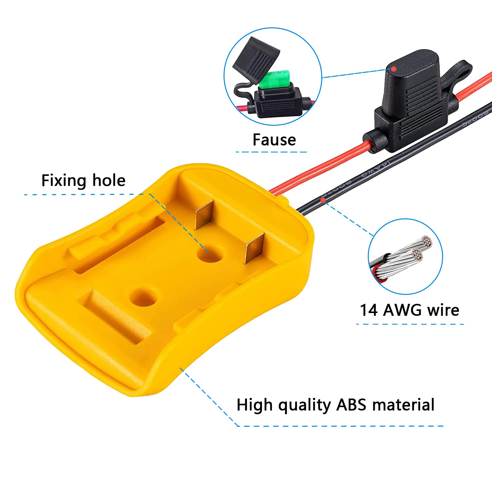 Power Wheel Adapter Compatible For Dewalt 20V Battery With Fuse & Wire Terminals, Fit For Dewalt 20V Dcb205 Dcb206 Dcb200;Power