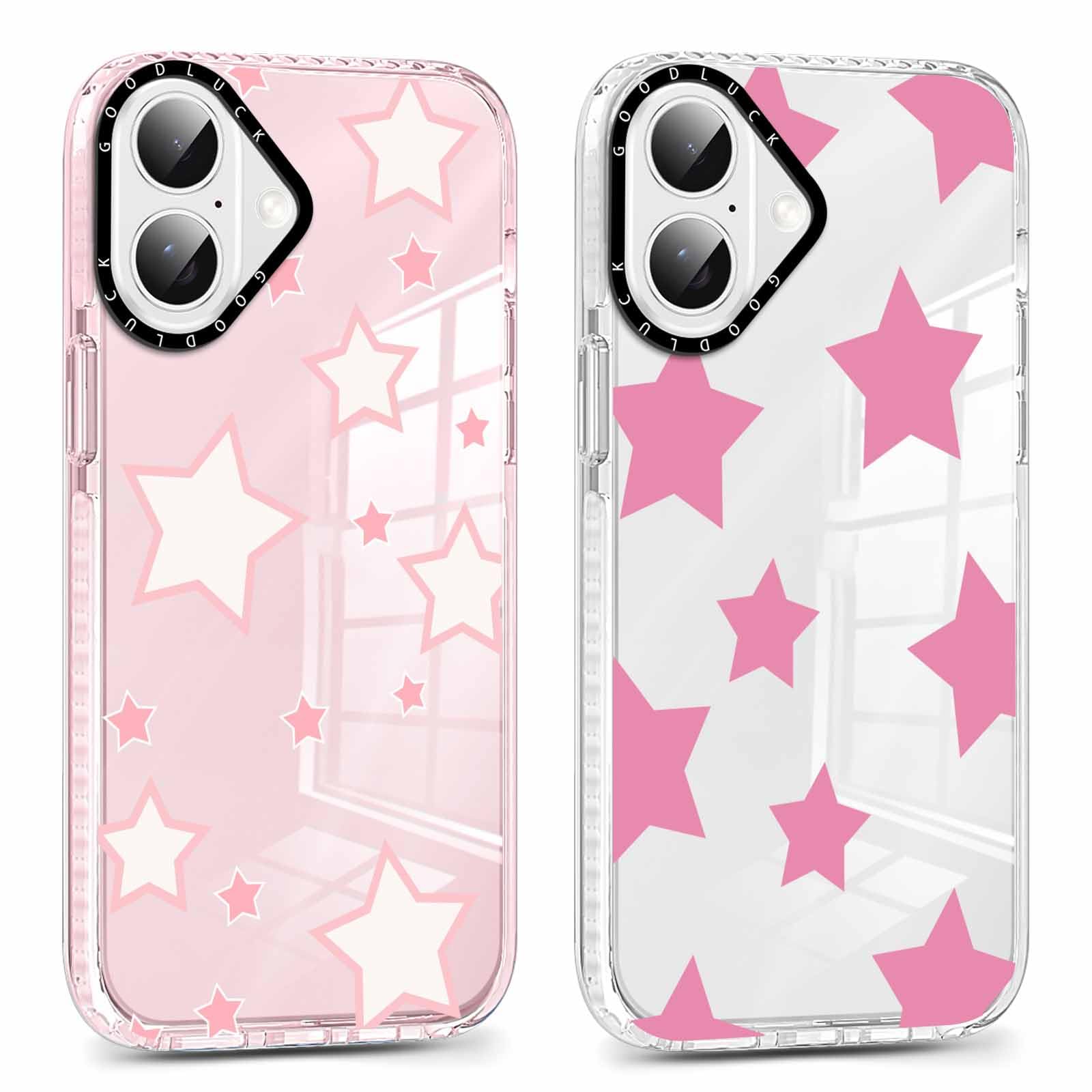 Rumdey 2 Pack Cute Star Girls Woman Phone Case Aesthetic For Iphone 16 6.1 Inches, Silicone Soft Shockproof Tpu 2 Pcs Bumper Cov