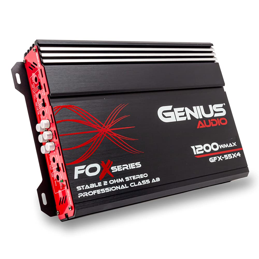 Genius Audio Gfx 55X4 Full Range Powered Car Amplifier Multichannel 1200 Watts Max Class Ab 2 Ohm Stable With Power Protection S
