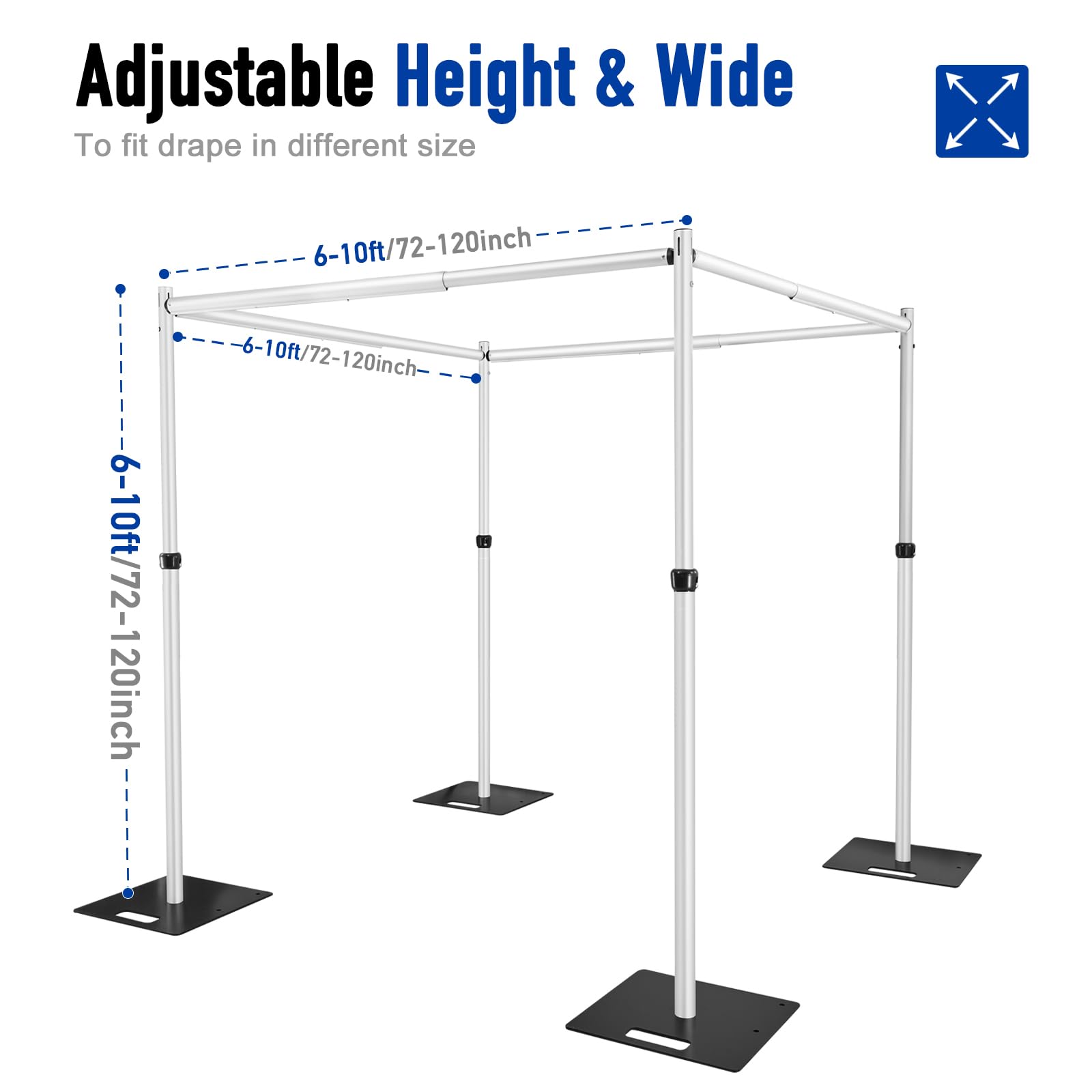 Hecis Portable Backdrop Stand With Crossbar, Adjustable Pipe And Drape Backdrop Kit For Event, Party, Trade Shows And Wedding De