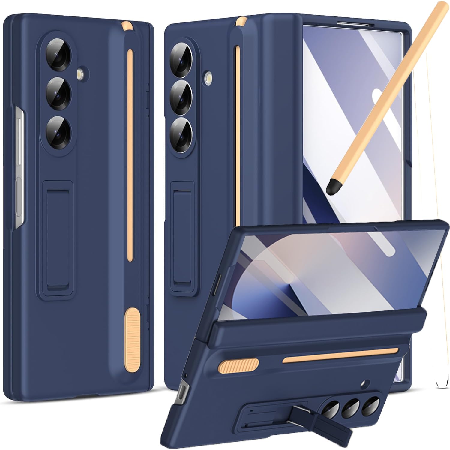 NINKI for Samsung Galaxy Z Fold 6 Case with S Pen Holder and Stylus,Invisible Kickstand Screen Protector Hinge Hard Drop-Proof S