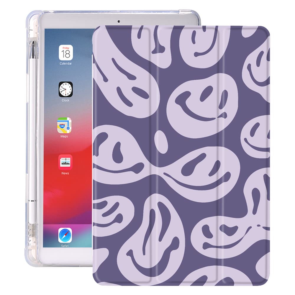 Idocolors Purple Ghost Face Pad Case For Ipad 5Th/6Th Generation Cute Girly Anti Scratch Lightweight With Pencil Holder Trifold