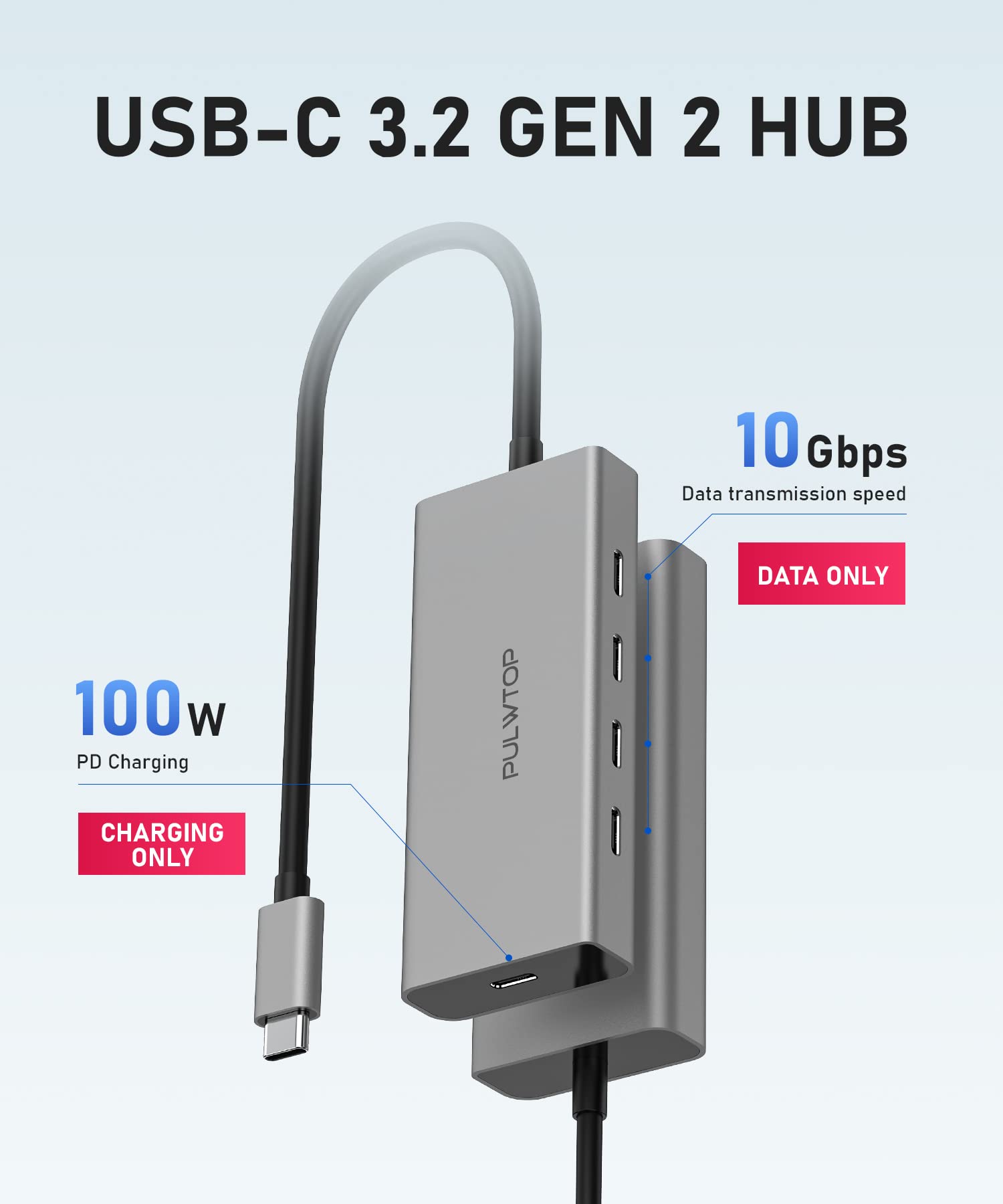 Pulwtop 5 Port Usb C Hub 10Gbps For Laptop, Usb C Hub Power Delivery With 100W Pd (Not Support Monitor) Usb C To Usb C Hub Multi