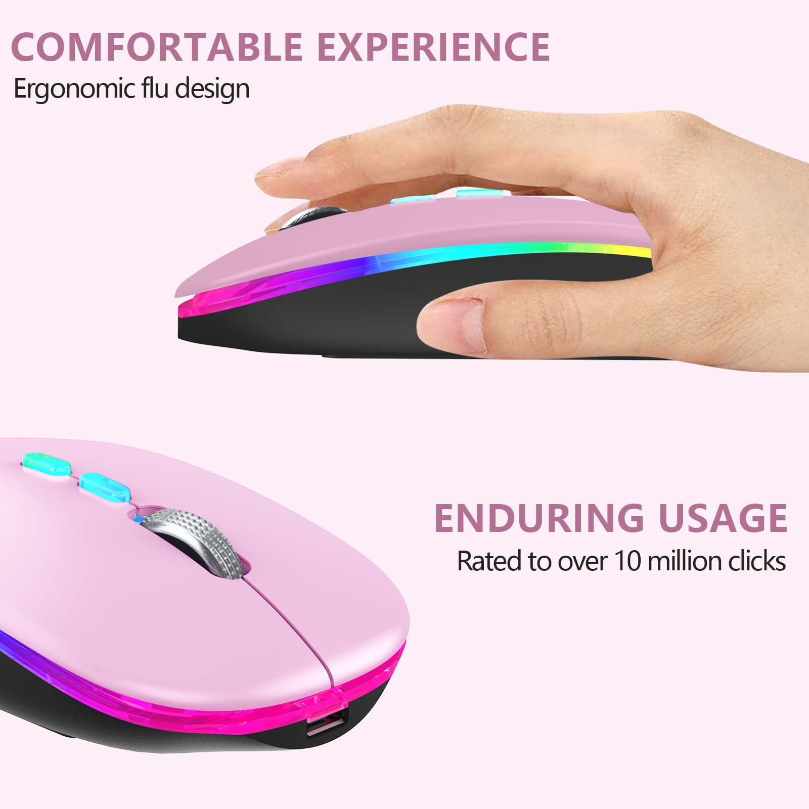 Hotlife Led Wireless Mouse, Slim Rechargeable Wireless Bluetooth Mouse, 2.4G Portable Usb Optical Wireless Computer Mice With Us