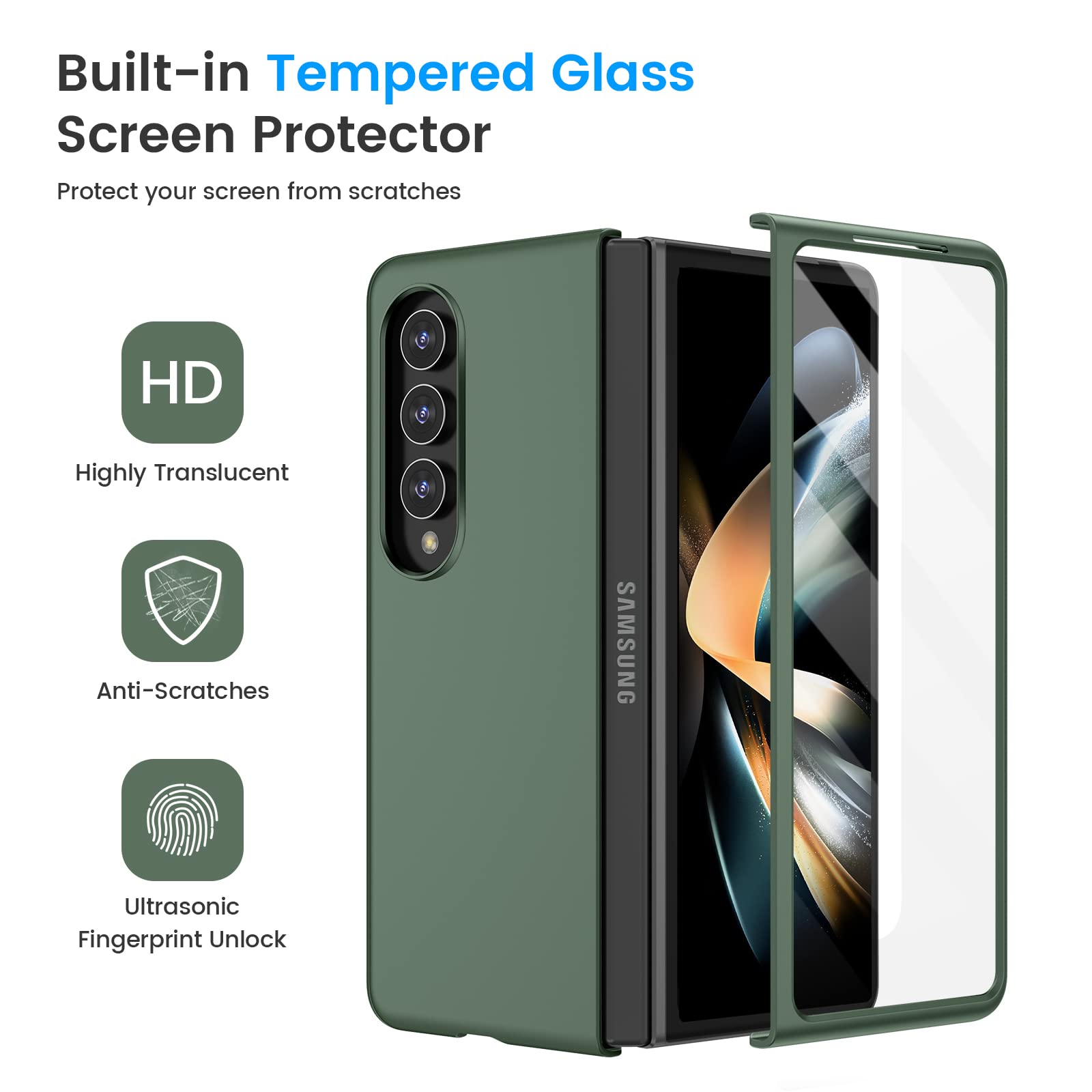 Ruky For Galaxy Z Fold 4 Case, Full Body Cover With Built In Screen Protector Hard Pc Ultra Thin Anti Scratches Shockproof Prote