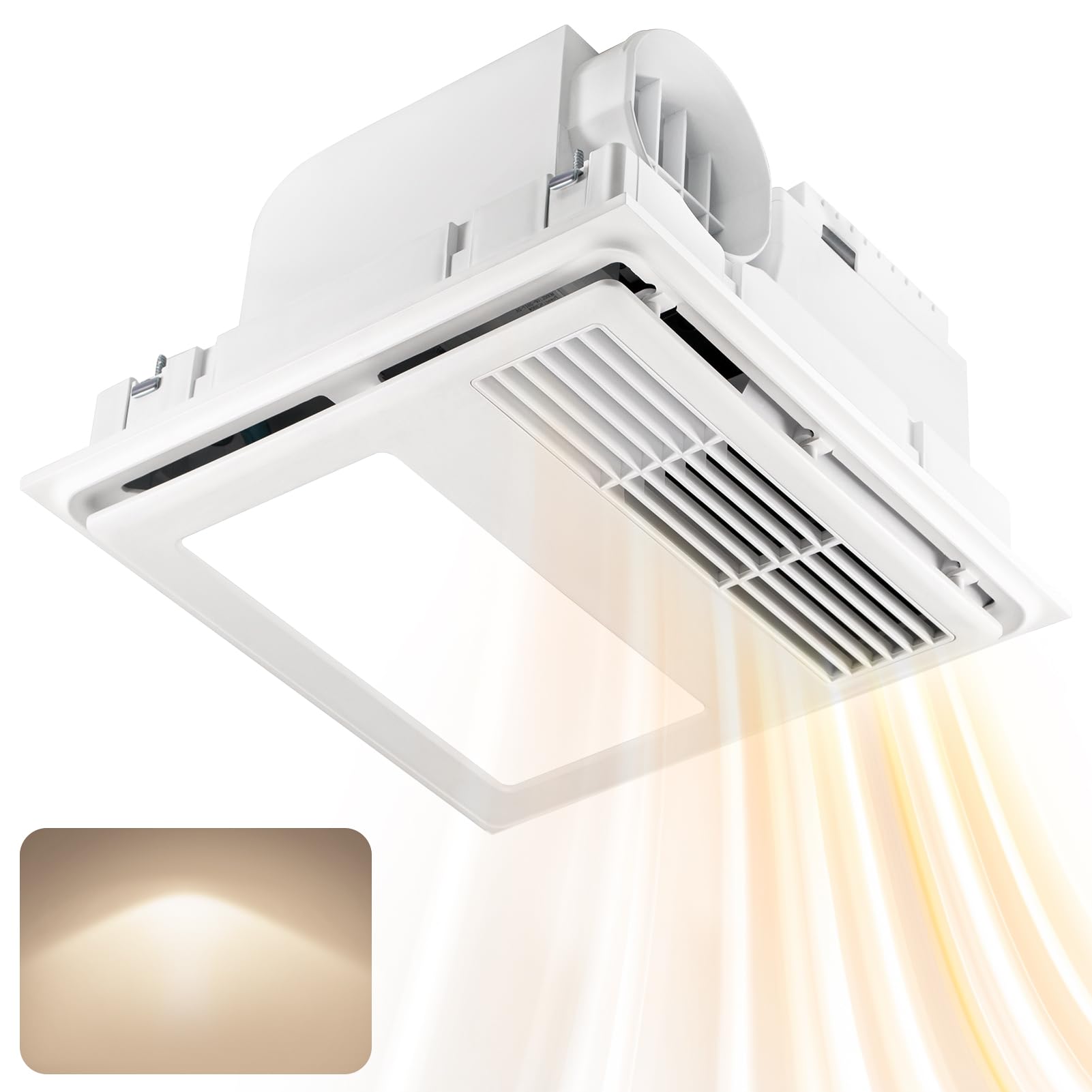 Growneer Bathroom Exhaust Fan With Heater, 110 Cfm 1.5 Sone Exhaust Fan With Light, 35W Bathroom Fan With Led Light 3500K, White