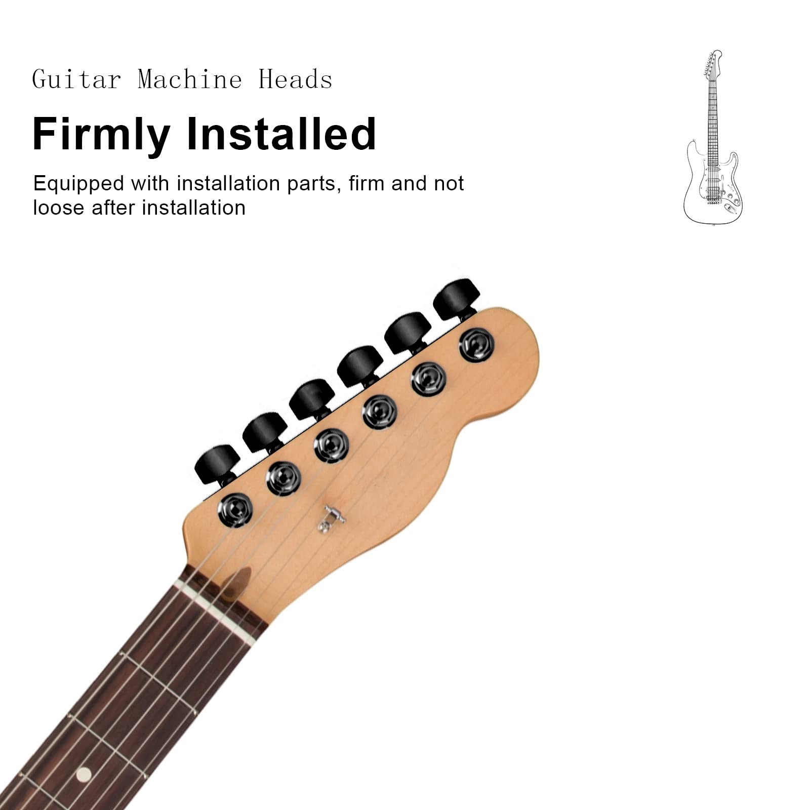 Saphue 6 Pieces 6R Guitar Tuner Pegs,Big Square Sealed Guitar Tuning Pegs Tuners Machine Heads,For Acoustic Or Electric Guitar (