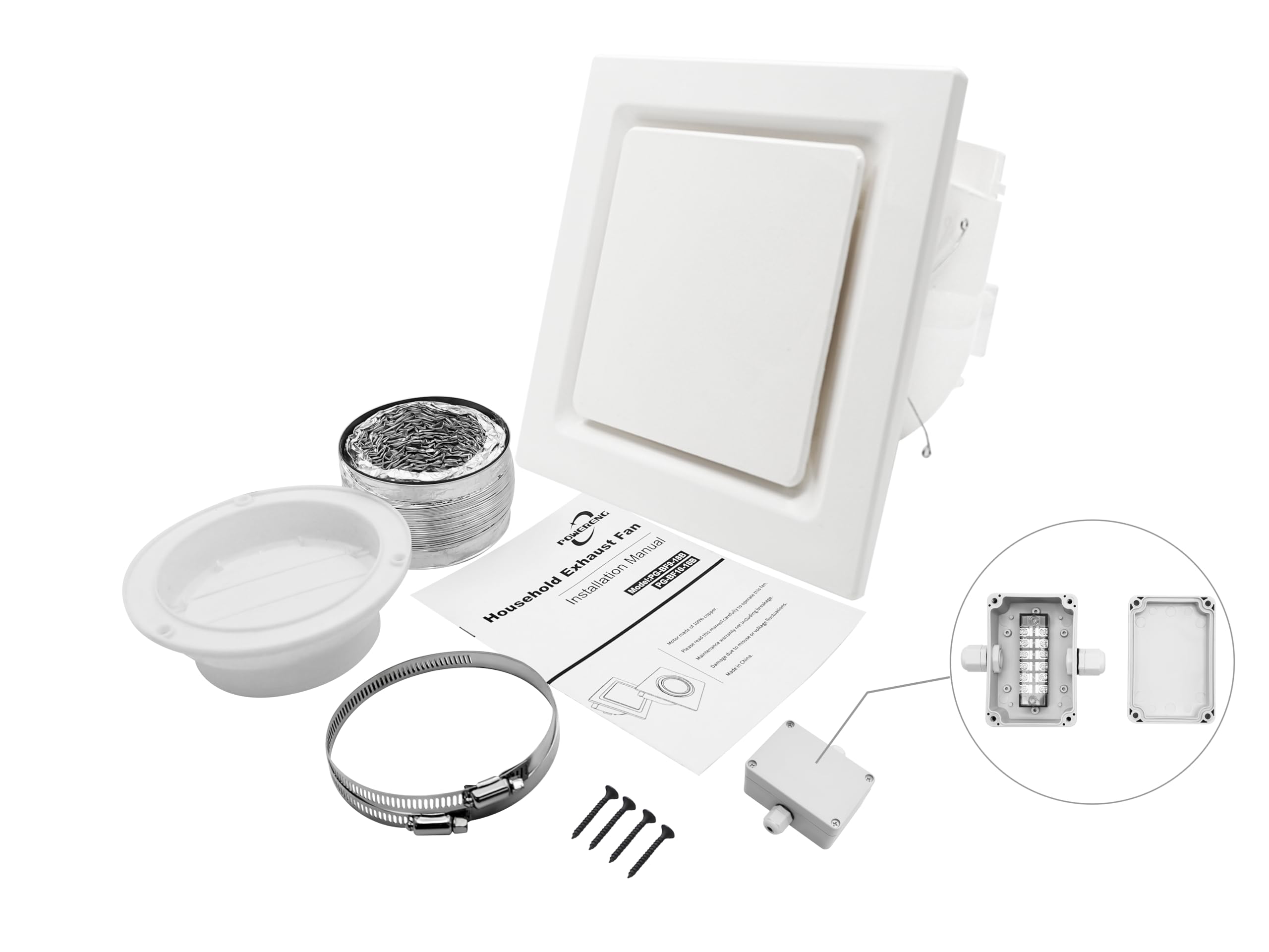 Powereng Bathroom Fan Ceiling Mount Exhaust Ventilation,141 Cfm 0.7 Sones,4 Inches Duct,White,Very Quiet Ventilation And Exhaust