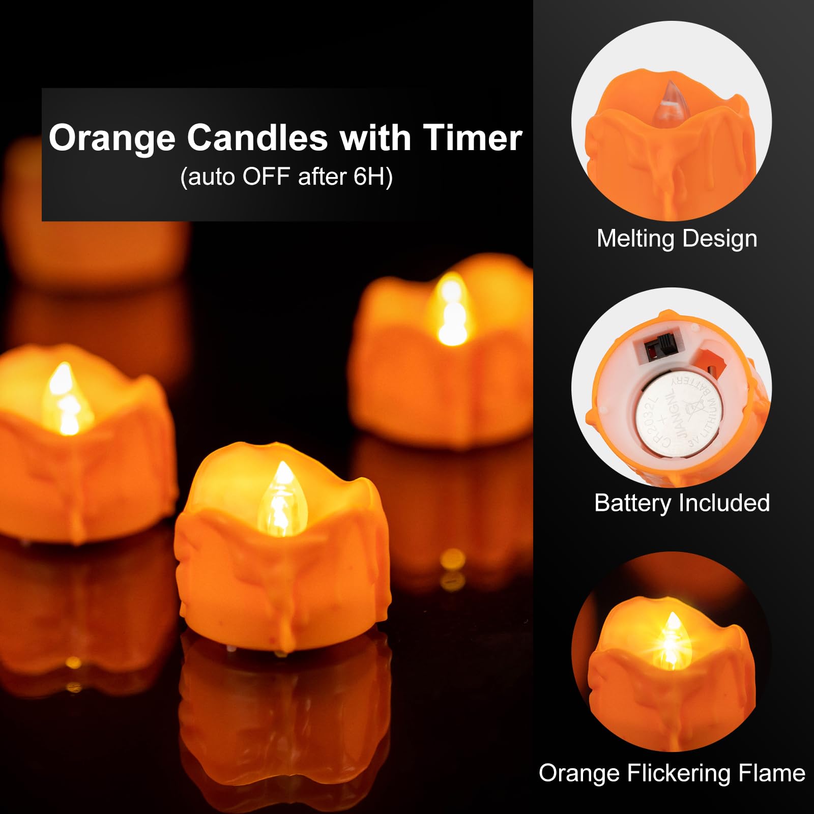 Windshell Orange Tealight Candles With Timer, Melting Design (Plastic), Battery Operated Led Flameless Tea Lights For Party, Tha