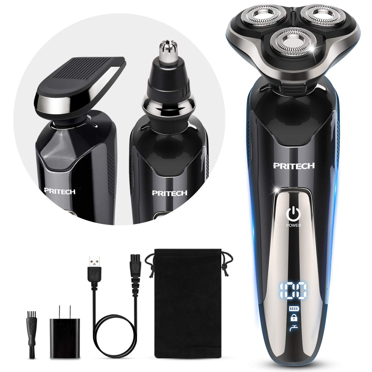 Electric Razor For Men   Rechargeable Electric Shaver For Men, Waterproof Wet Dry Cordless Razor With Nose Hair Trimmer And Side