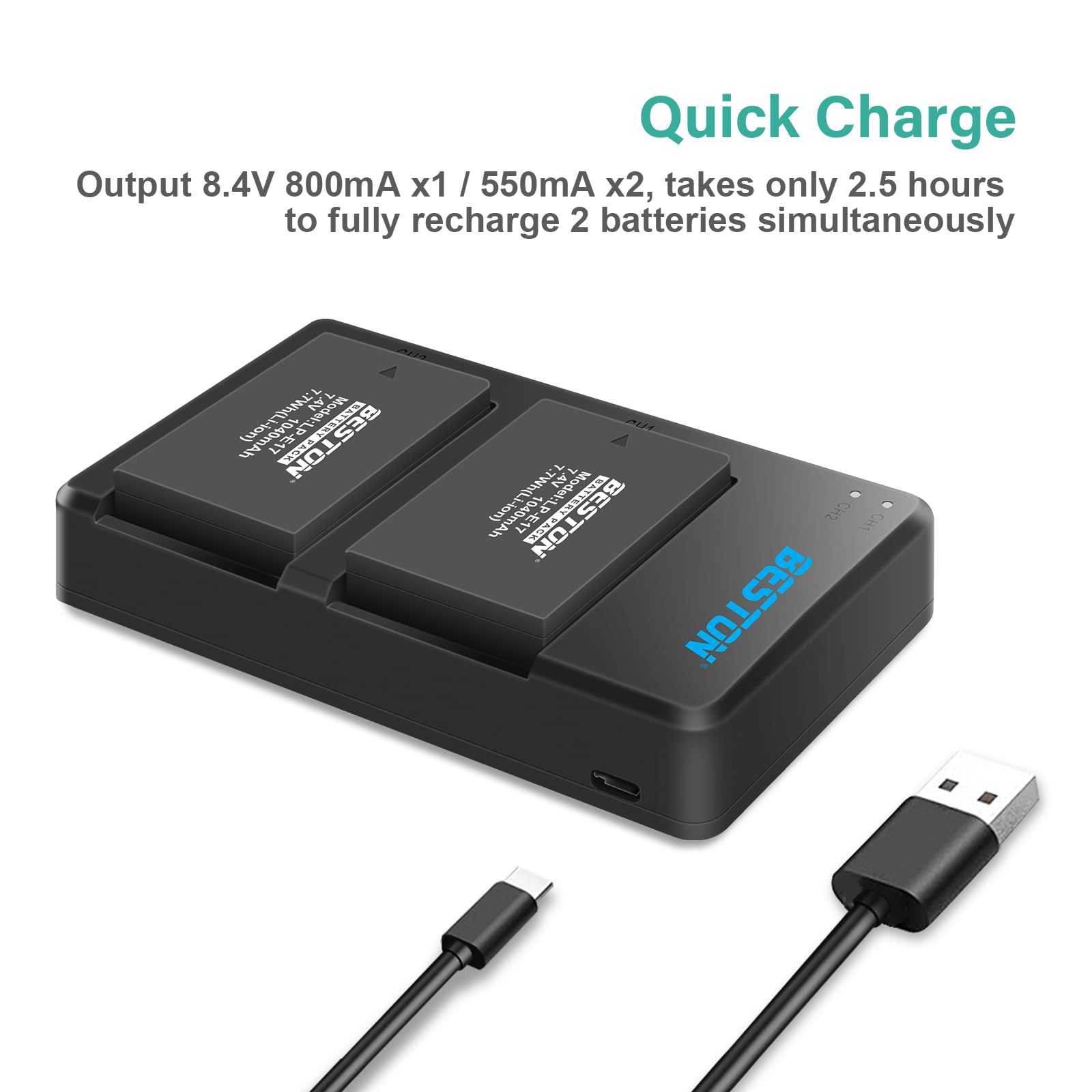 Beston 2 Pack Lp E17 Battery And Charger Set For Canon Eos Rp, Rebel T8I, T7I, T6I, T6S, Sl2, Sl3, Eos M3, M5, R10, M6 Mark Ii,