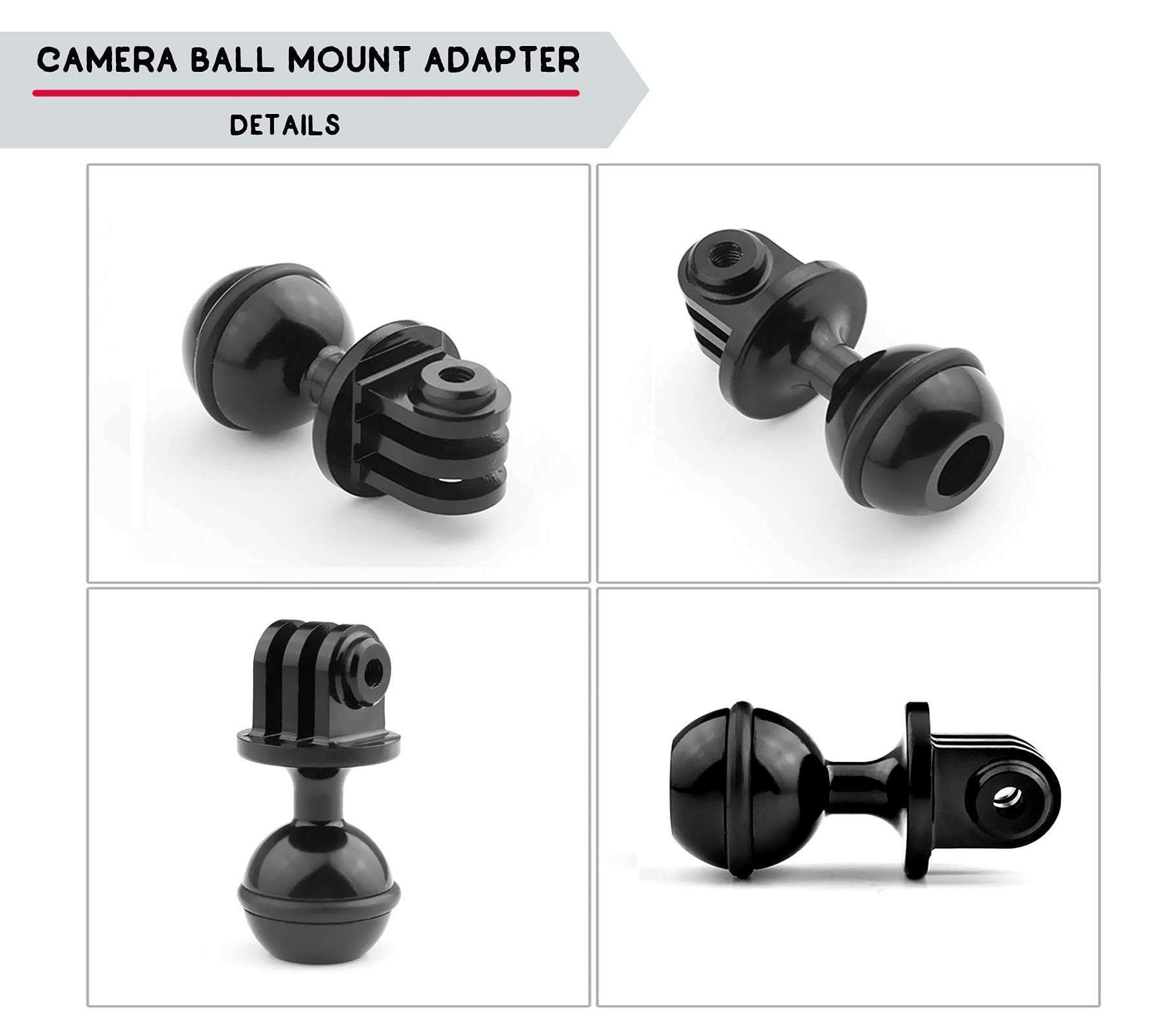 Niewalda Ball Mount Adapter,Compatible With Ram Ball Head Mounts Compatible Gopro Series/Akaso/Dji/Osmo/Sjcam Sports Camera,Aluminum Alloy Ball Action Camera Bracket(Black)