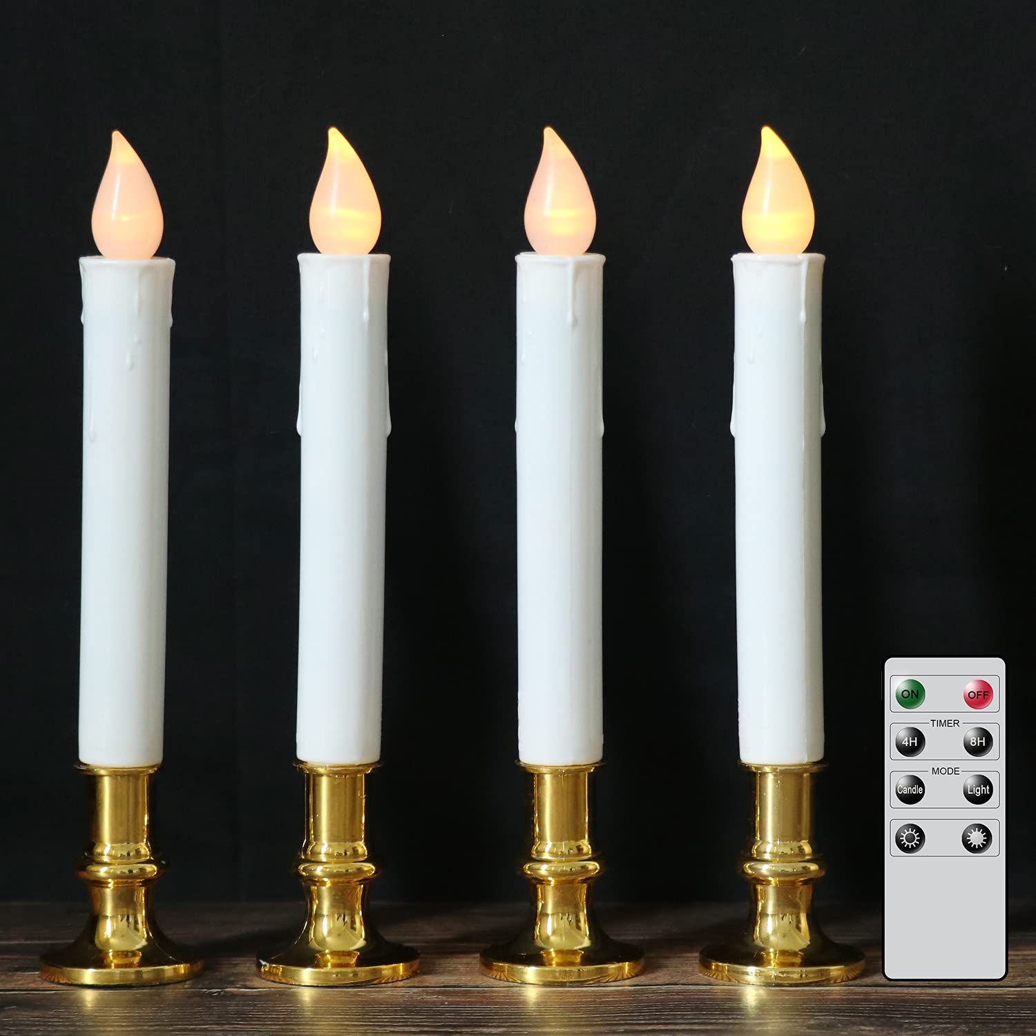 Dromance 9'' Flameless Window Taper Candles Battery Operated With 8 Key Remote And Timer, 4 Pack White Christmas Holdiay Window