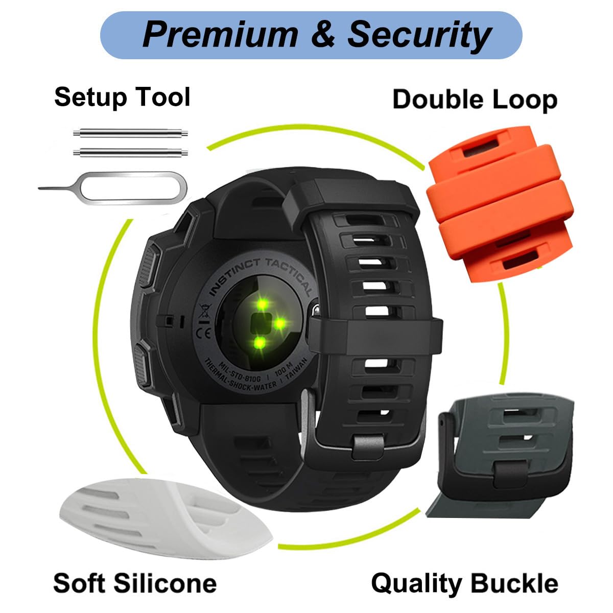 22Mm Watch Band For Garmin Instinct 2, Soft Silicone Replacement Band Strap For Garmin Instinct Esports/Solar/Tide/Tactical Smar