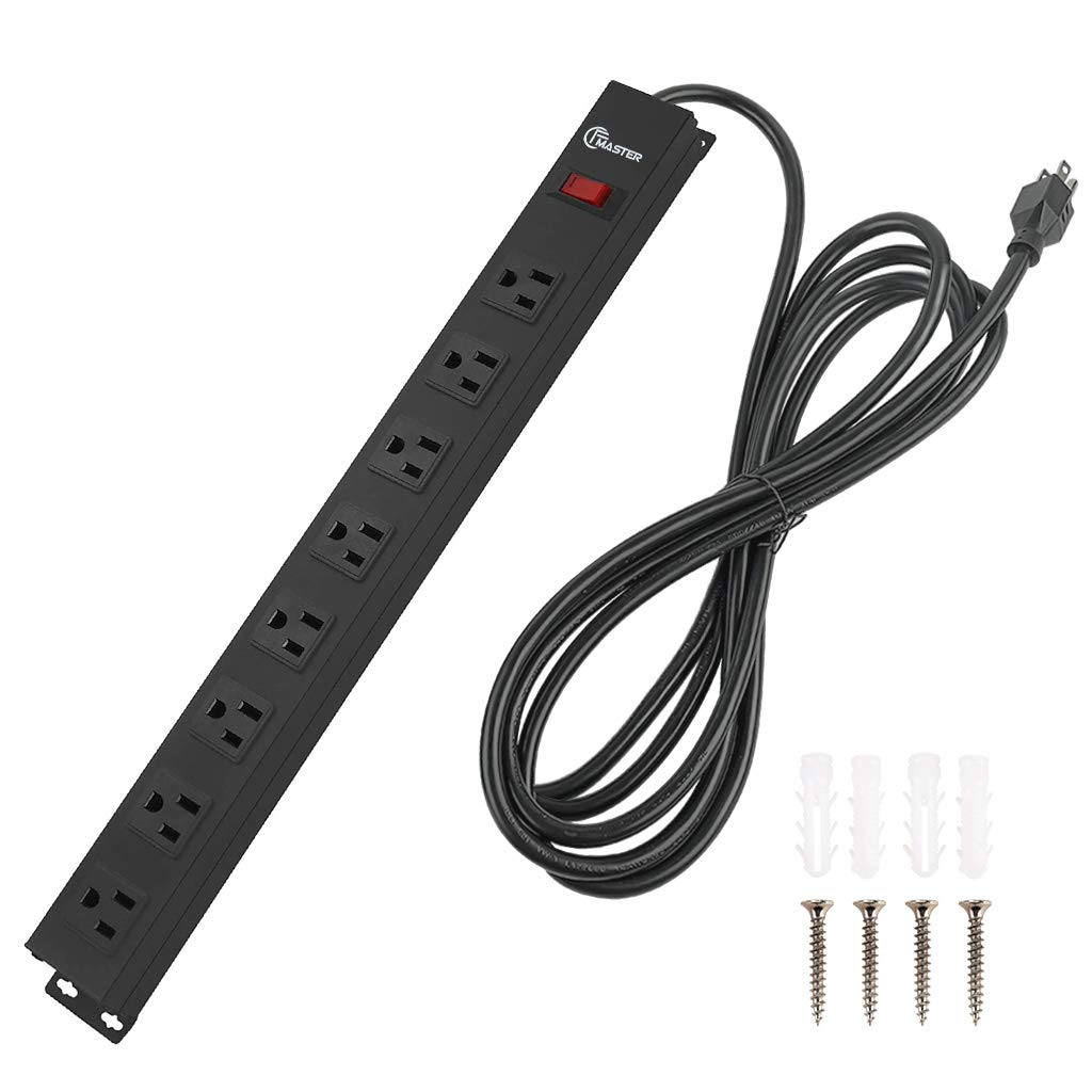 8-Outlets Metal Heavy Duty Power Strip With 12 Ft Ul 14Awg Cord Straight Plug Wall Mount Outletfor Commercial, Industrial, School And Home,15A 125V 1875W,Etl Certification, Black (8 Outlet 12 Ft)