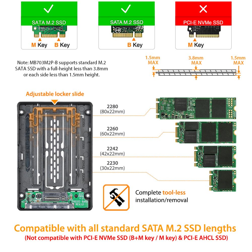 Icy Dock M.2 Sata Ssd To 2.5'' Sata Ssd Converter Adapter | Ezconvert Mb703M2P B