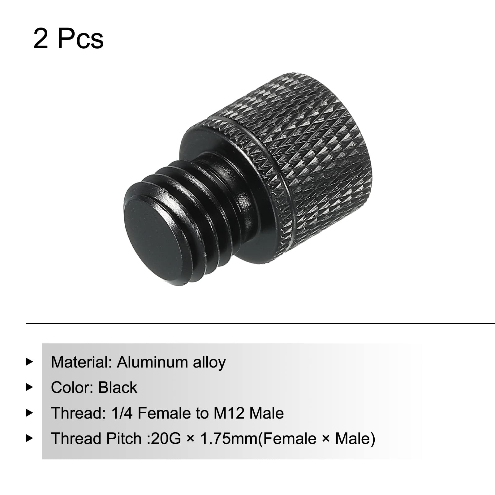 Meccanixity Mic Stand Adapter 1/4 Female X M12 Male Camera Screw Thread Adapter For Microphone Tripod Stand Black 2 Pack