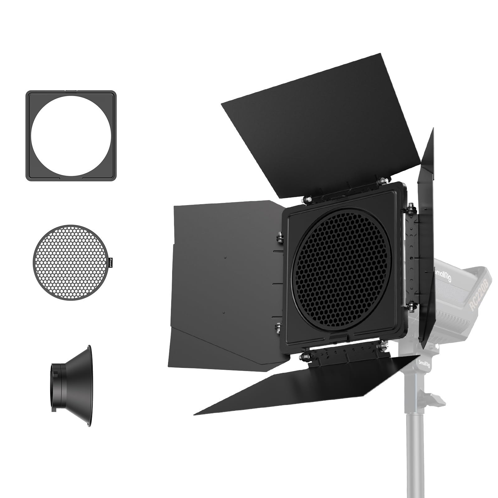 Smallrig 8 Leaf Lighting Barn Doors With Bowens Mount Adapter, Damping Shaft Design, Color Gel Clip And Honeycomb Grid, For Smal