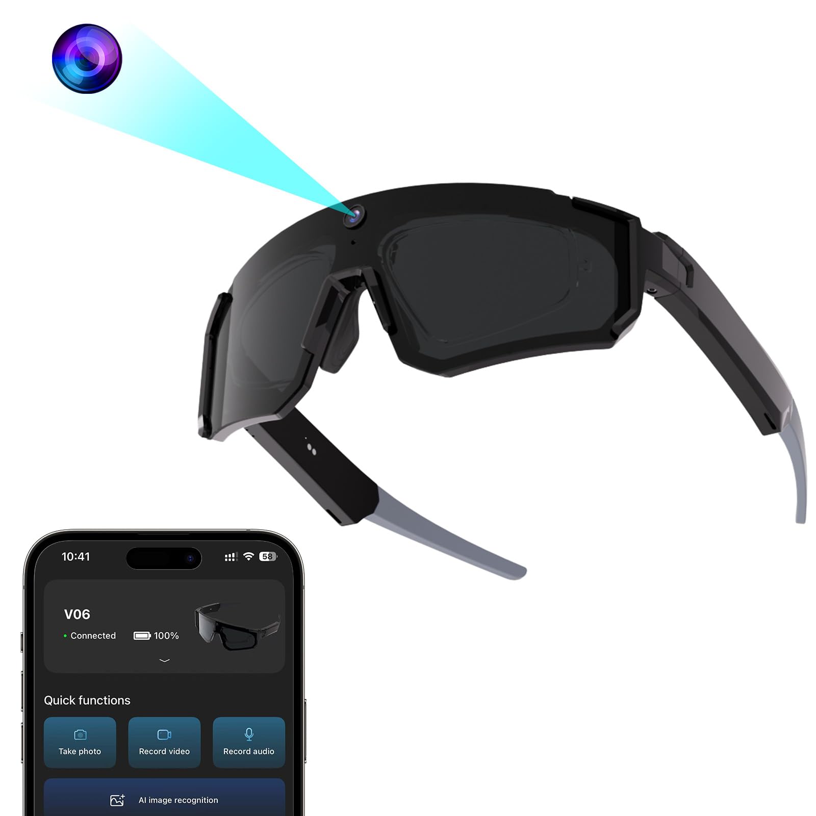AI Smart Glasses with Camera, 32MP HD Video Recording Glasses with EIS Stabilization, Polarized Sunglasses, IP54, UV Protection,