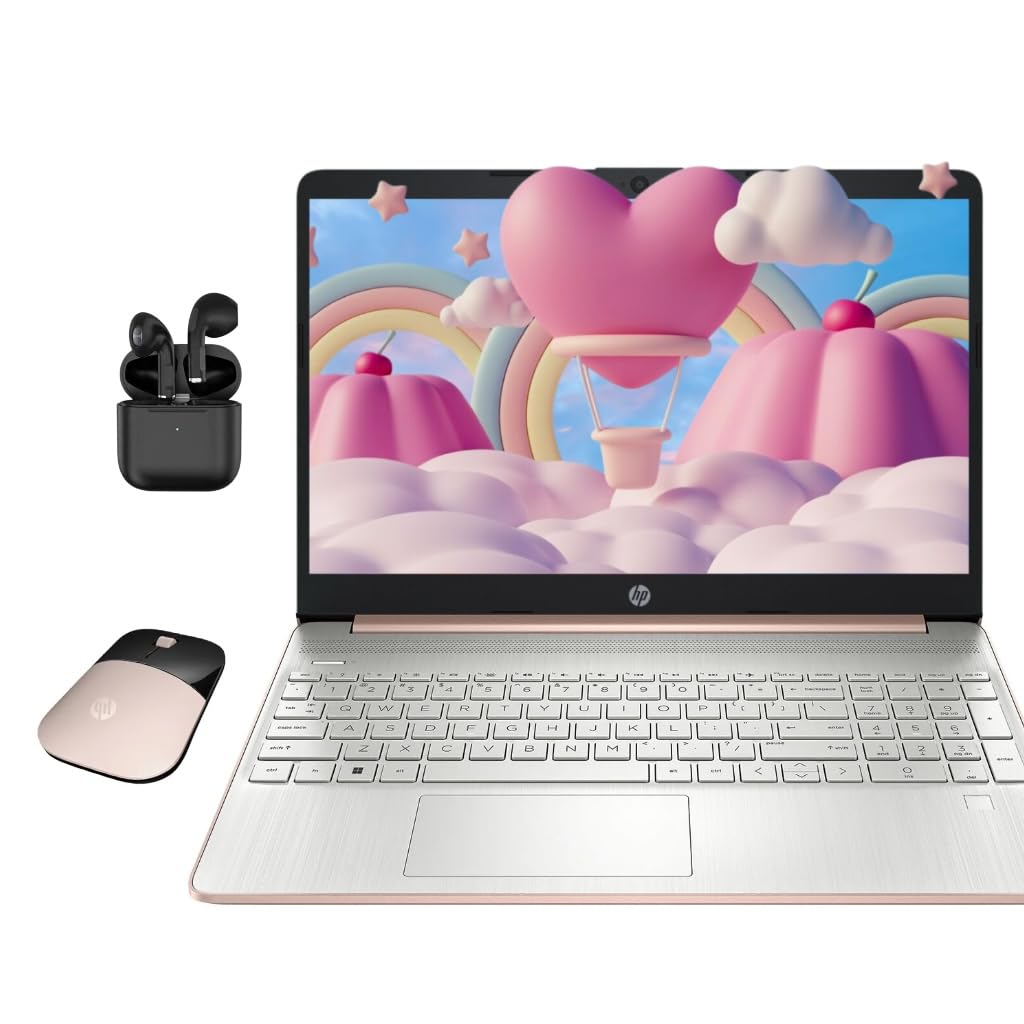 Hp 15.6'' Rose Gold Laptop With Wireless Mouse & Earbuds, 16Gb Ram, 1Tb Ssd, Amd Ryzen 3 Core, Fingerprint Reader, Long-Lasting 