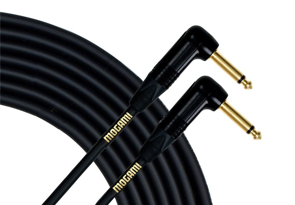 Mogami Gold Instrument 03Rr Guitar Pedal Effects Instrument Cable, 1/4' Ts Male Plugs, Gold Contacts, Right Angle Connectors, 3 Foot