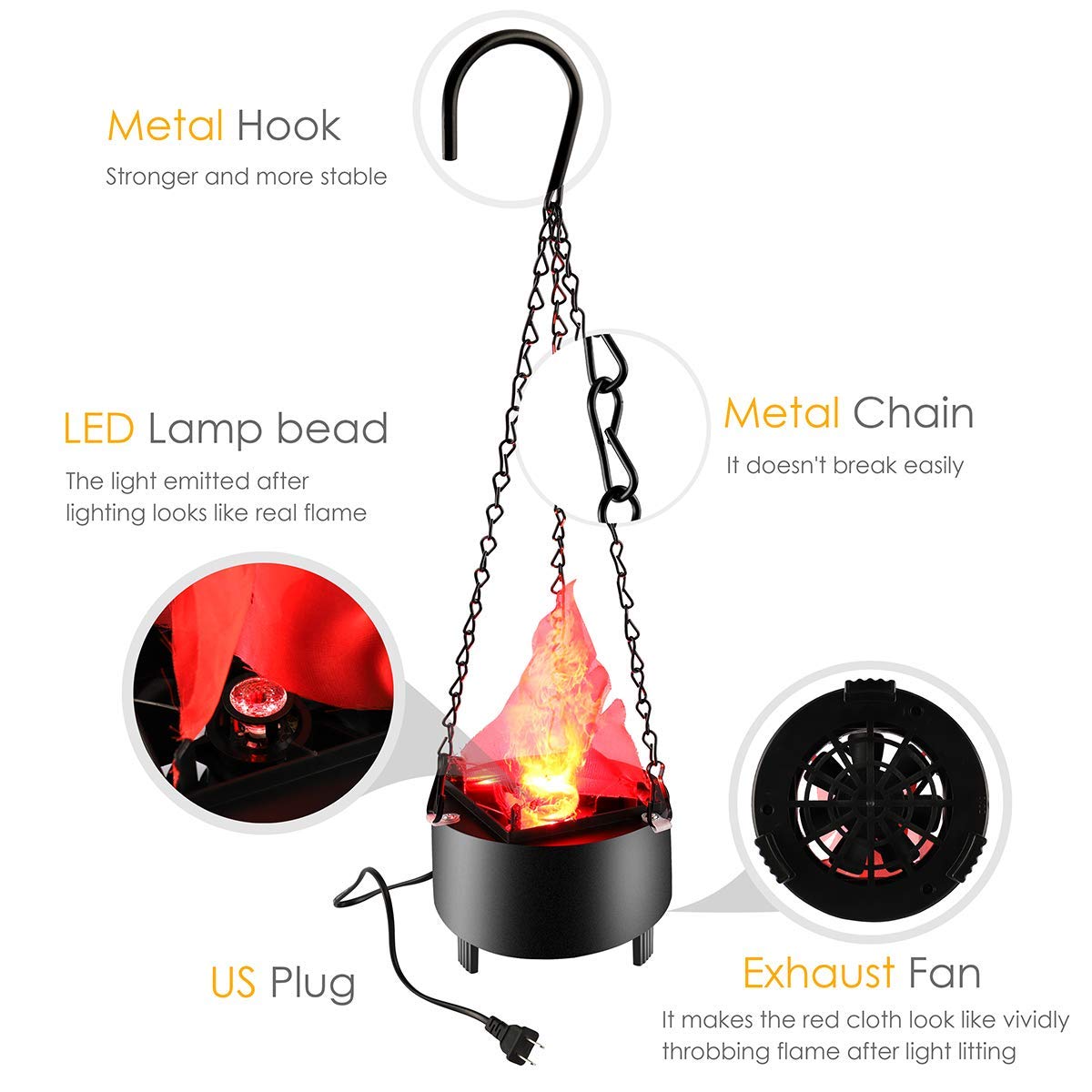Mifxin Electric Led Flame Fire Light Hanging Brazier Lamp Simulated 3D Fire Flame Lighting For Halloween Christmas Party Bar Sta
