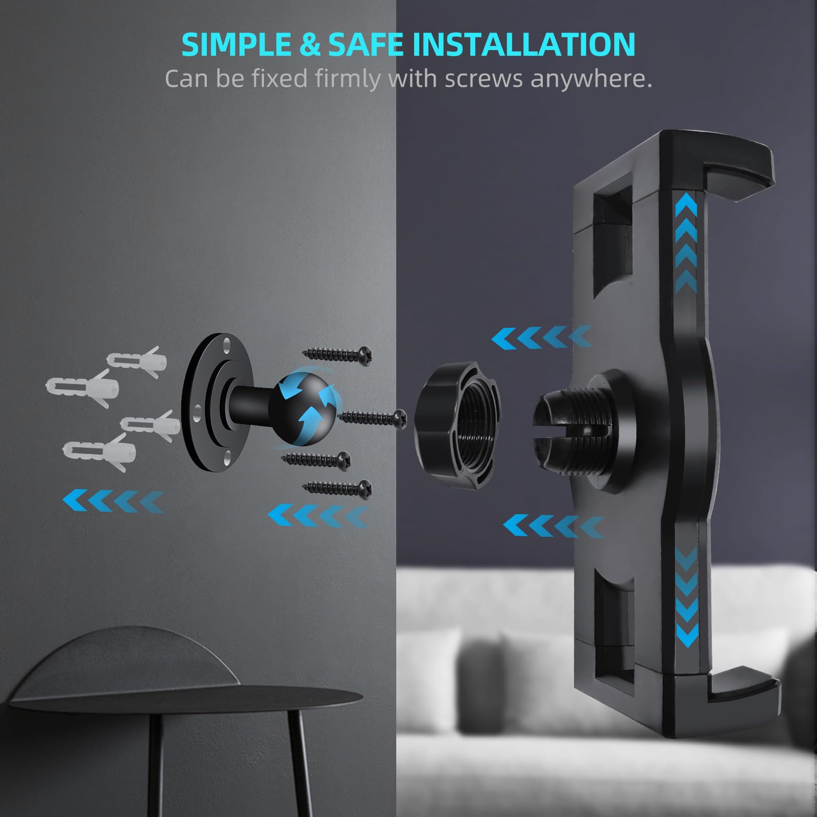 Universal Tablet Wall Mount Holder For Ipad, 360 Rotation Heavy Duty Drilled Metall Base Tablet Mount Stand For 4.7 12.9'' Ipad
