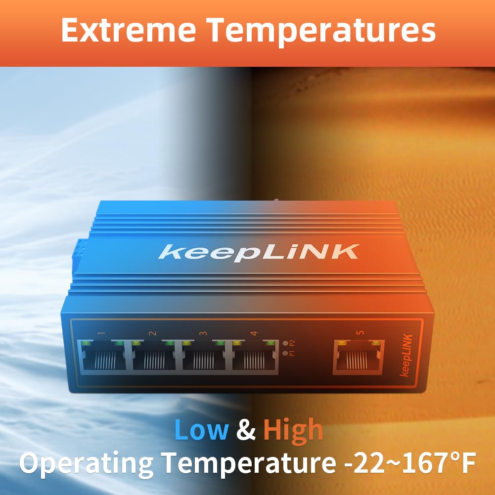 Keeplink 5 Port Industrial Gigabit Switch Unmanaged, Ethernet Din Rail Switch, Ip40 Operating Temperature Range Of  30   75C ( 2