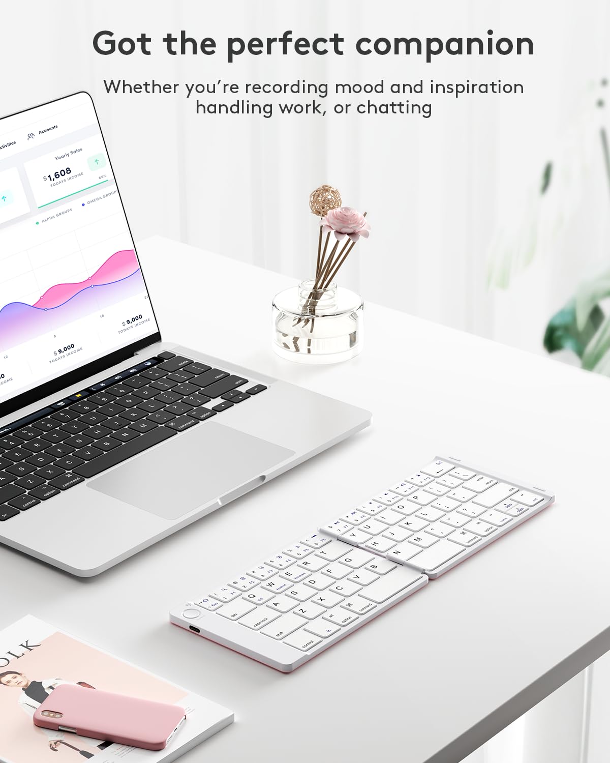 Samsers Foldable Bluetooth Keyboard   Portable Wireless, With Stand Holder, Rechargeable Full Size Ultra Slim Folding Keyboard F