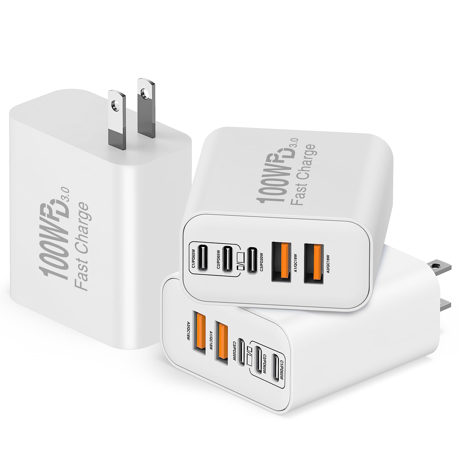 QZIIW USB C Wall Fast Charger Block, 100W 5Port Type C Fast Charging Block